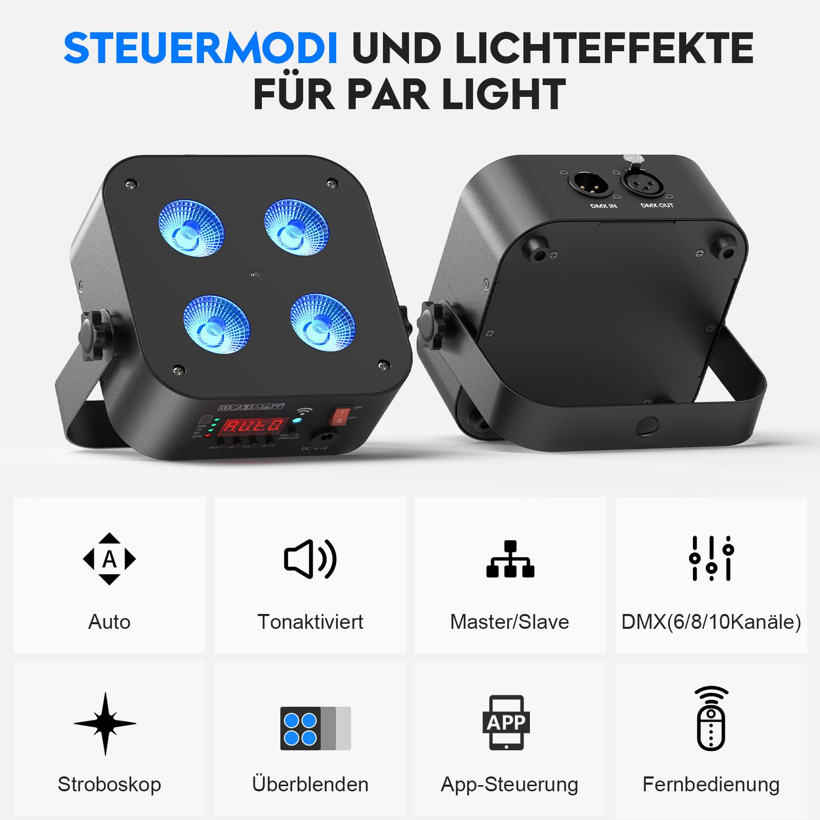 4 * 18W 6 in 1 Luce par a Batteria LED, 2PCS Mini Luce da Discoteca RGBWA+UV, Faretto per Effetti Scenici con Telecomando/APP/2.4DMX, Ricaricabile Adatto per Club di Compleanno di Feste Sul Palco