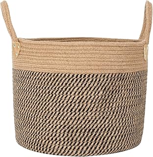 Large Woven Storage Basket for Storage 35L,14''Wx12''H Woven Laundry Basket with Handle, Toy Basket, Large Blanket Basket, Jute Laundry Basket, Wicker Basket for Blankets, Jute Rope Basket