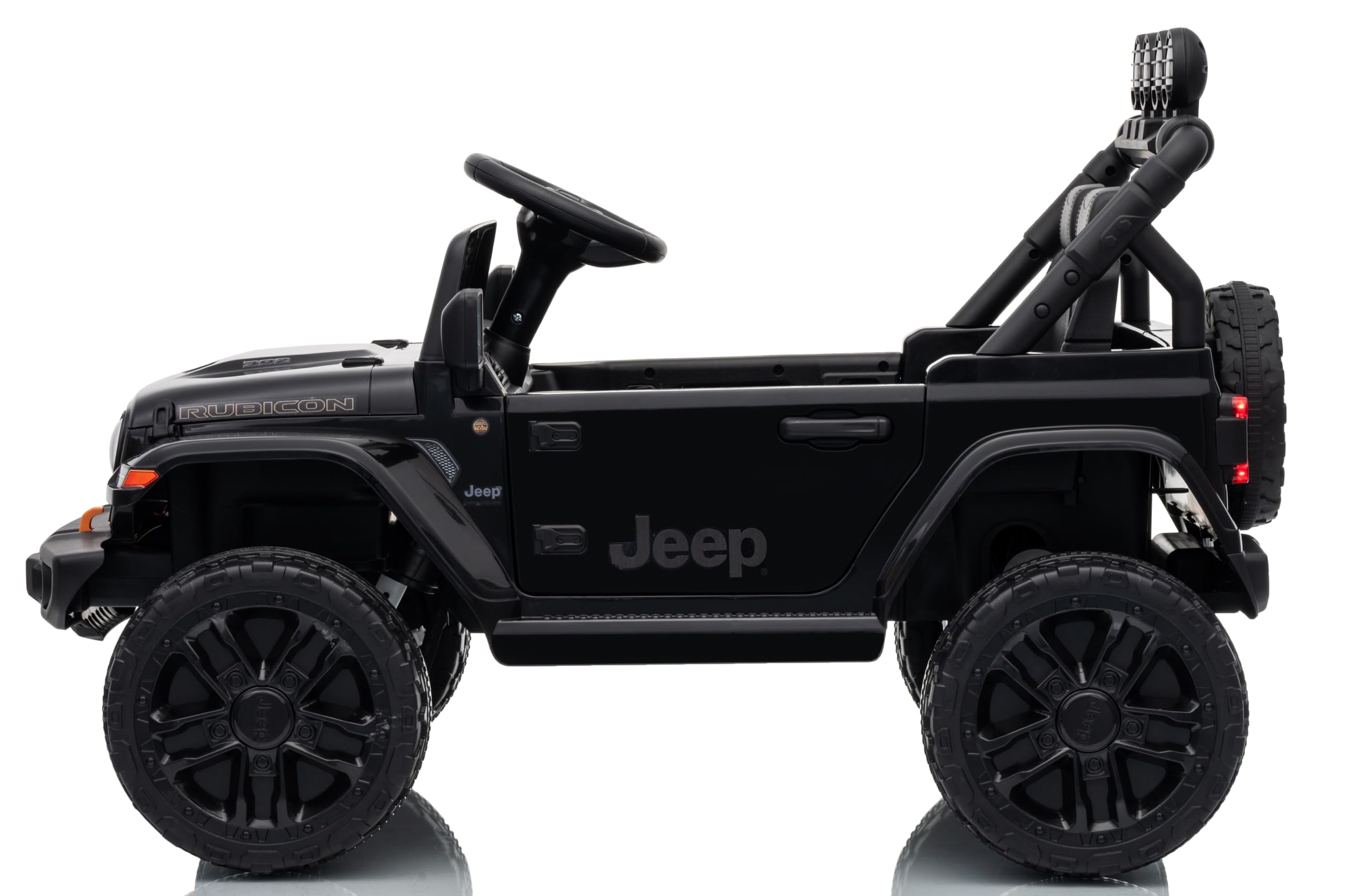 Jeep Wrangler Rubicon 12V Macchina Elettrica per Bambini con Licenza Ufficiale Due Potenti Motori Cintura a 5 Punti Ammortizzatori Telecomando Parentale Luci LED Musica Portata 30 kg Nero