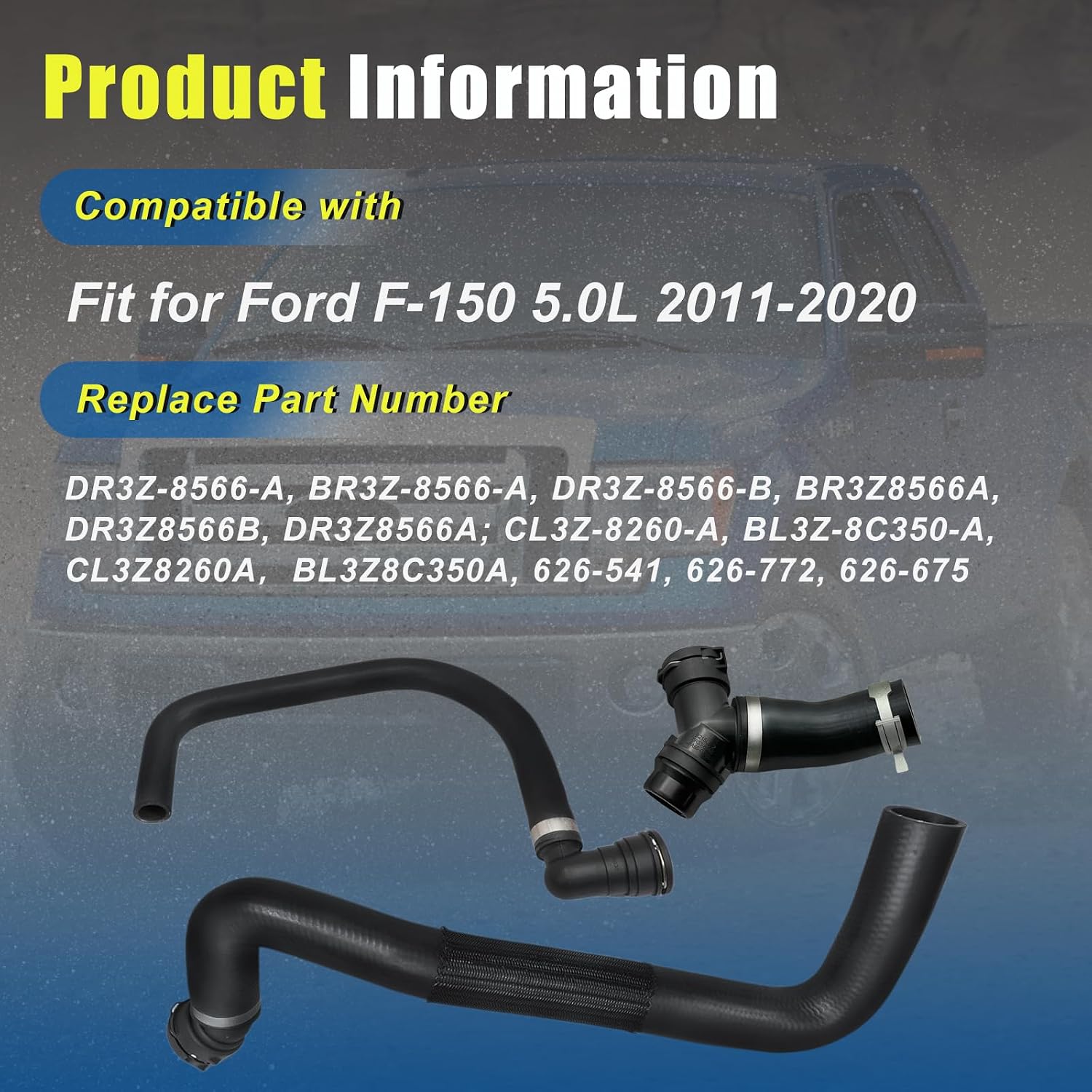 Upper Radiator Hose Y-Connector Lower Degaus Replace DR3Z-8566-A CL3Z-8260-A BL3Z-8C350-A Fit for Ford F150 5.0L 2011-2020