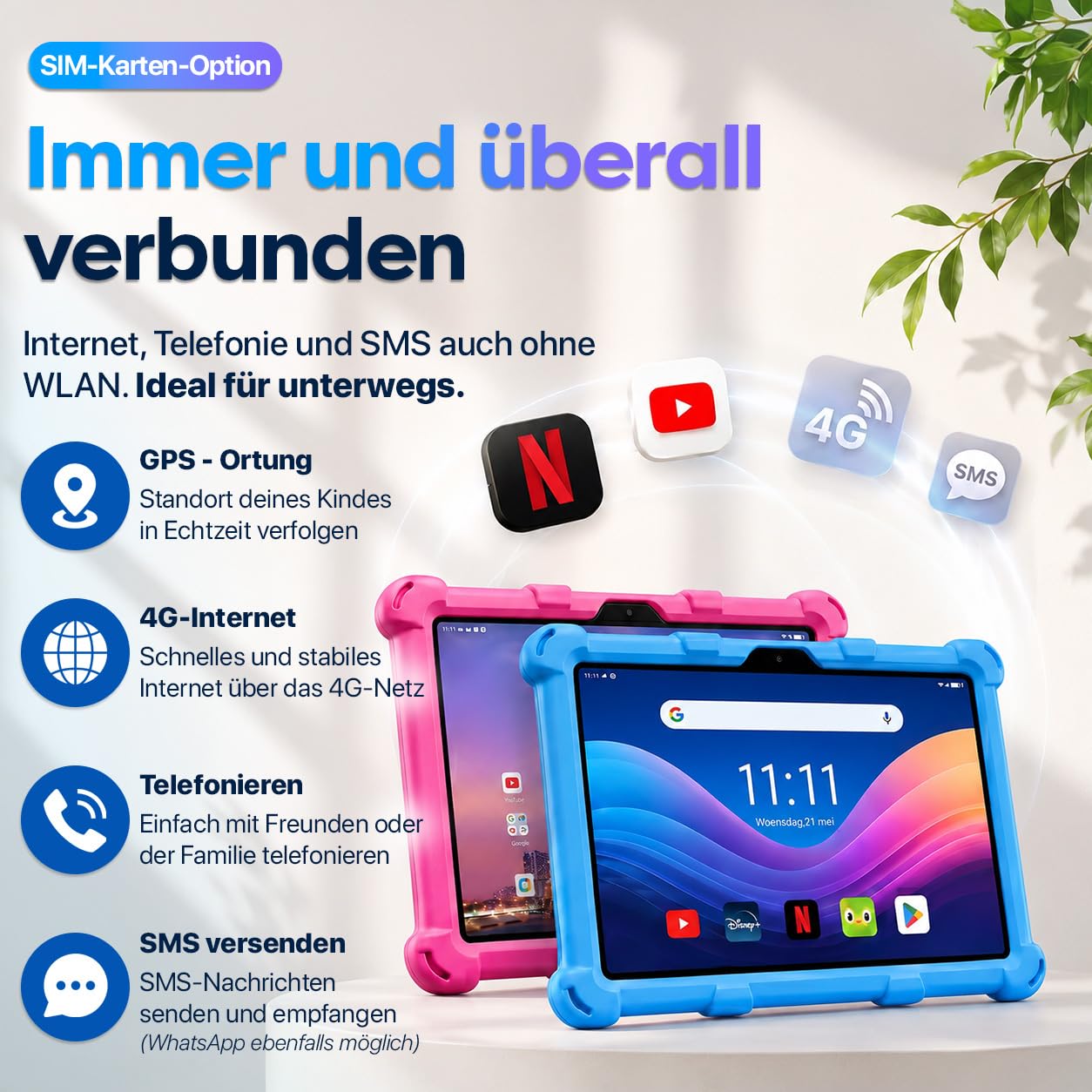 AngelTech Kindertablet XL Pro II – 10 Zoll HD 2025 – Android 16 Kinder Tablet mit Kindersicherung – 6GB RAM + 8GB virtuell, 128GB Speicher – Tablet für Kinder mit Schutzhülle – Rosa