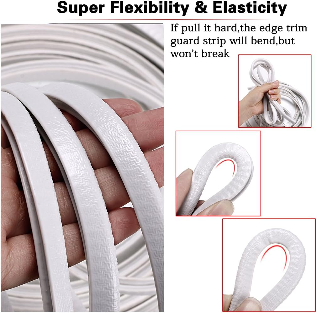 Sumnacon Car Door Edge Guards - Flexible Rubber Edge Trim for Protecting Edges of Cars, Boats, Vehicles & Metal Glass Equipment, Durable and Removable Protector Guard Seal Strips (32 Ft White)