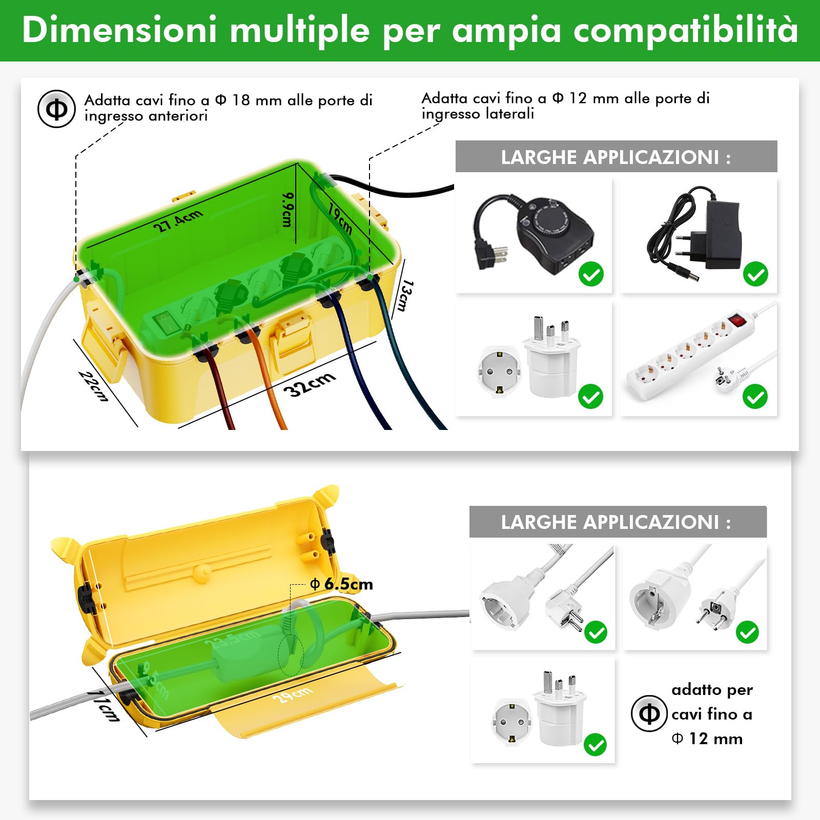 RESTMO Scatola di Protezione Stagna IP44 (290x110x75 mm) – Resistente alle Intemperie, Impermeabile per Prolunghe, Decorazioni per Vacanze e Utensili Elettrici in Plastica, Giallo