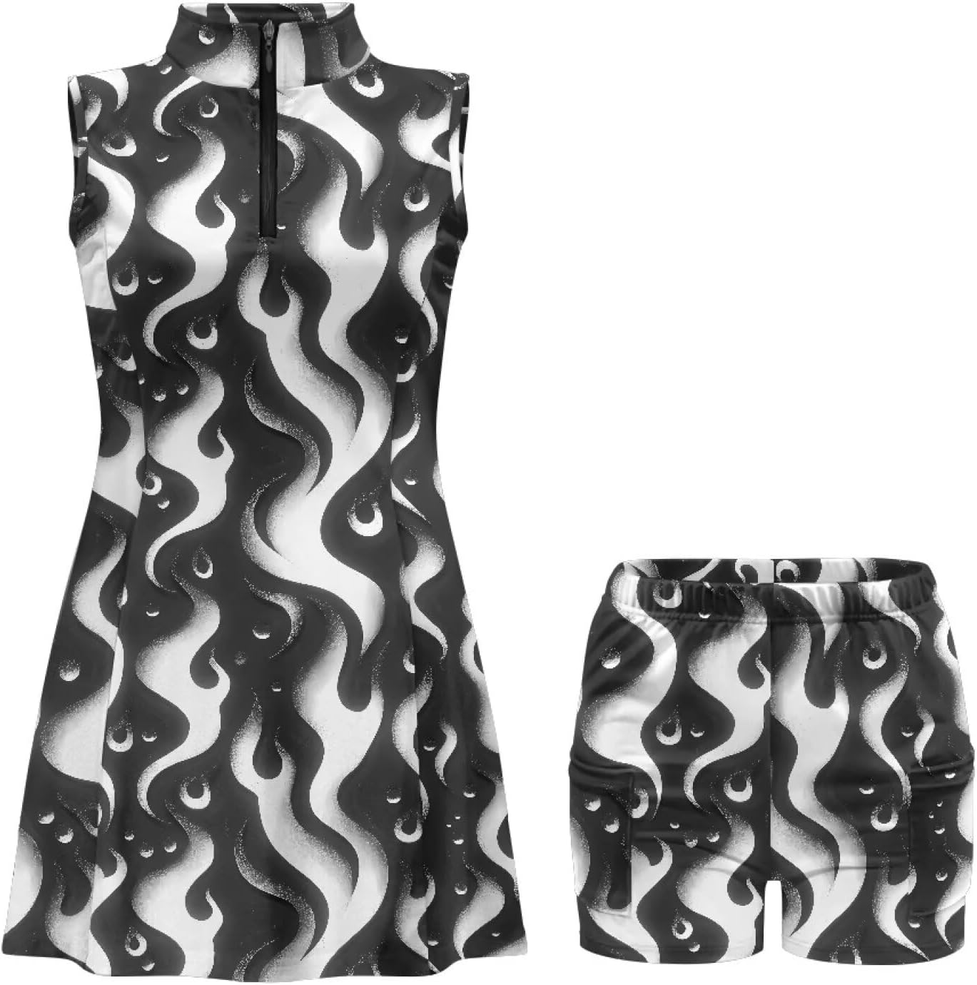 Pumpkin Halloween Womens Zip Tennis Dress Fire Flame Sleeveless Sports Outfits Snowflake Christmas Workout Dress