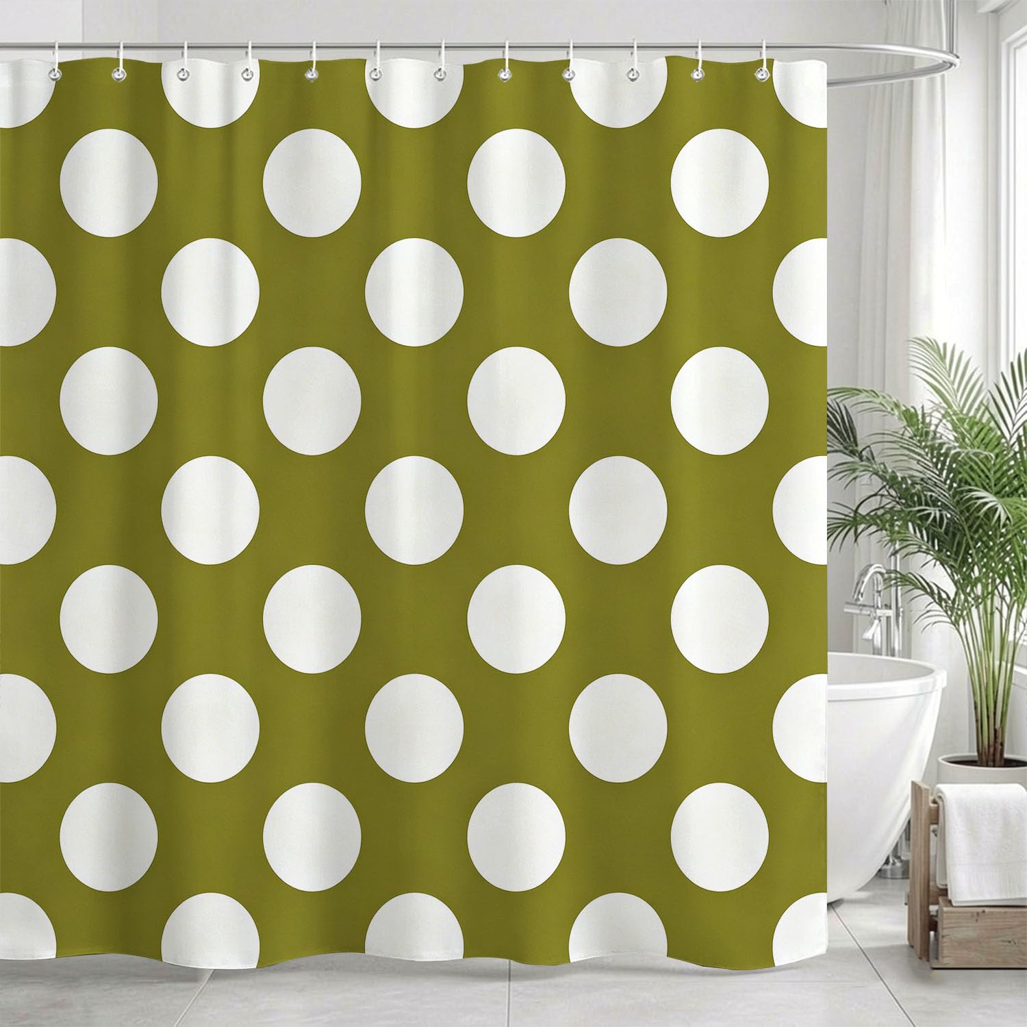 Rideau de douche tissu polyester haut de gamme motif 3D pois verts 240x200