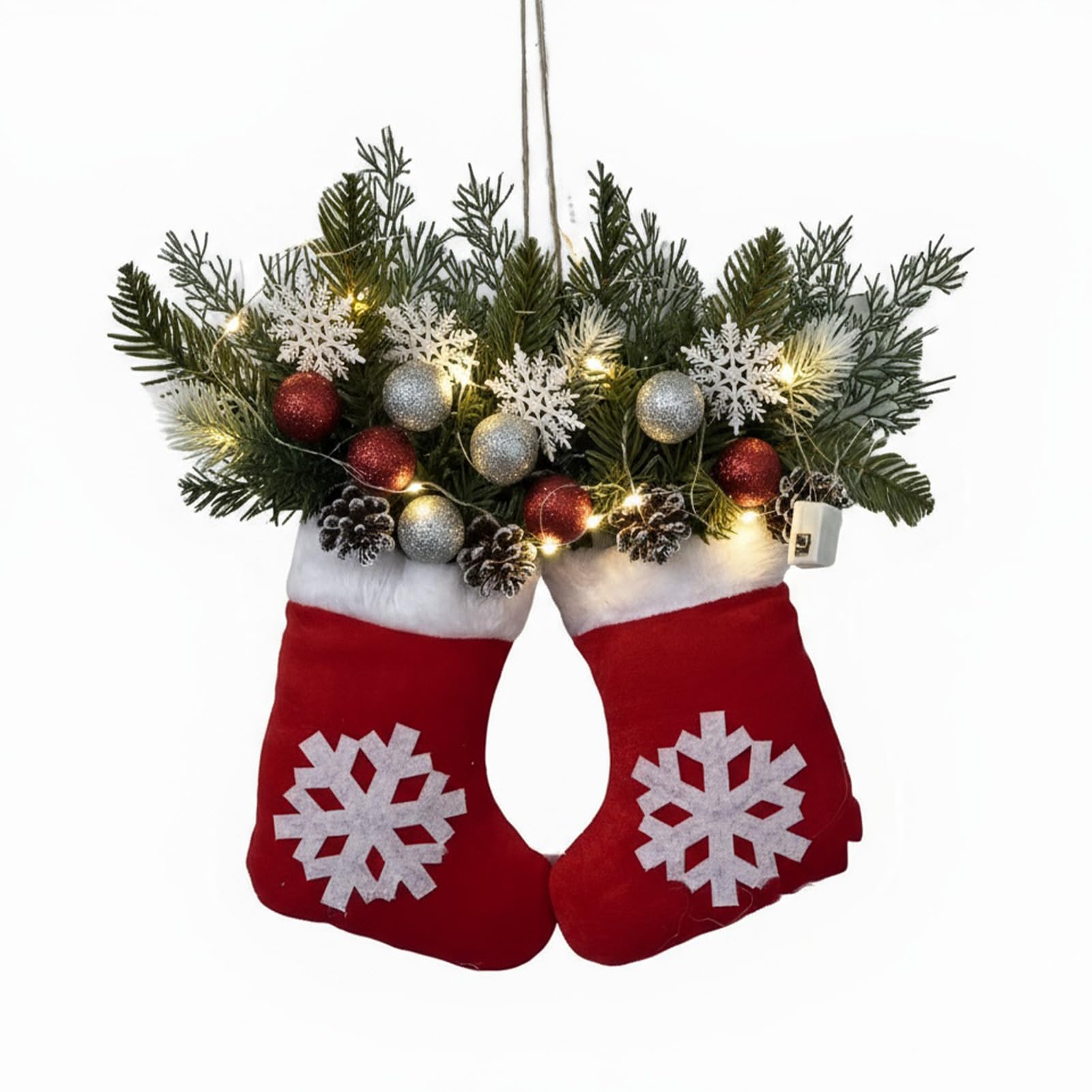 KIXZSAZ Xmas Sock Garland Reusable Twinkling Festival Wreaths For Home Decoration Door Flowerwreath With Lights Multi Scenario Lighted Christmas Wreath