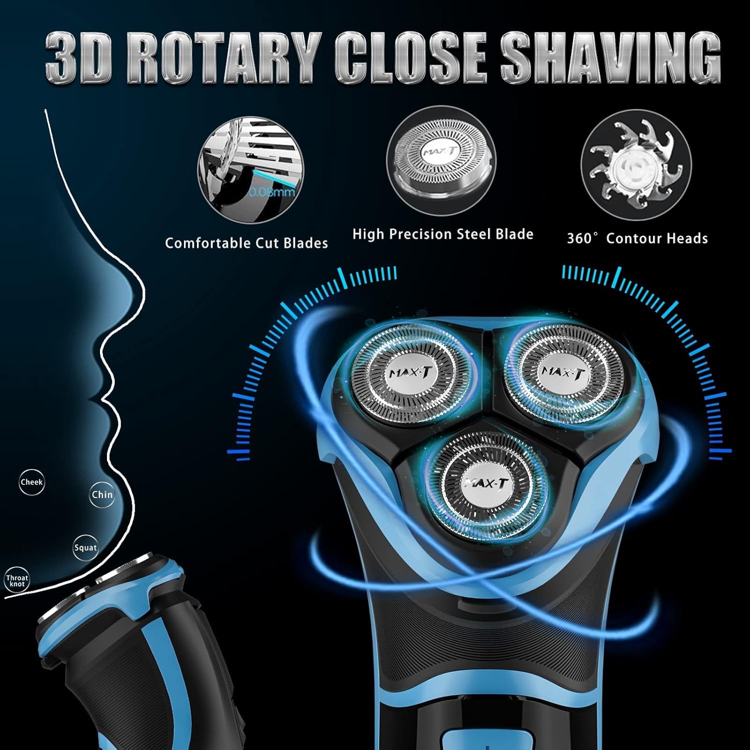 MAX-T Men's Electric Razor, 3D Rotary Shaver with Pop-Up Trimmer