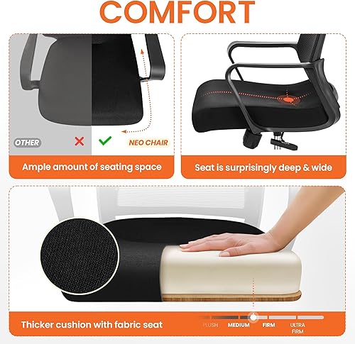 Miniatura 4 de NEO Chair Silla de oficina para videojuegos, silla de computadora de malla ergonómica, respaldo medio con ruedas, soporte lumbar, cómodo, giratorio