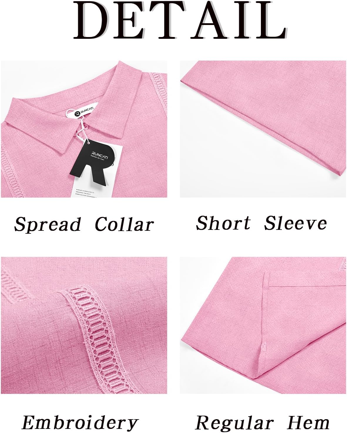 Runcati Mens Button Down Guayabera Shirts Short Sleeve Cuban Casual Summer Linen Shirt Beach Mexican Hippie Wedding Tops - Image 5