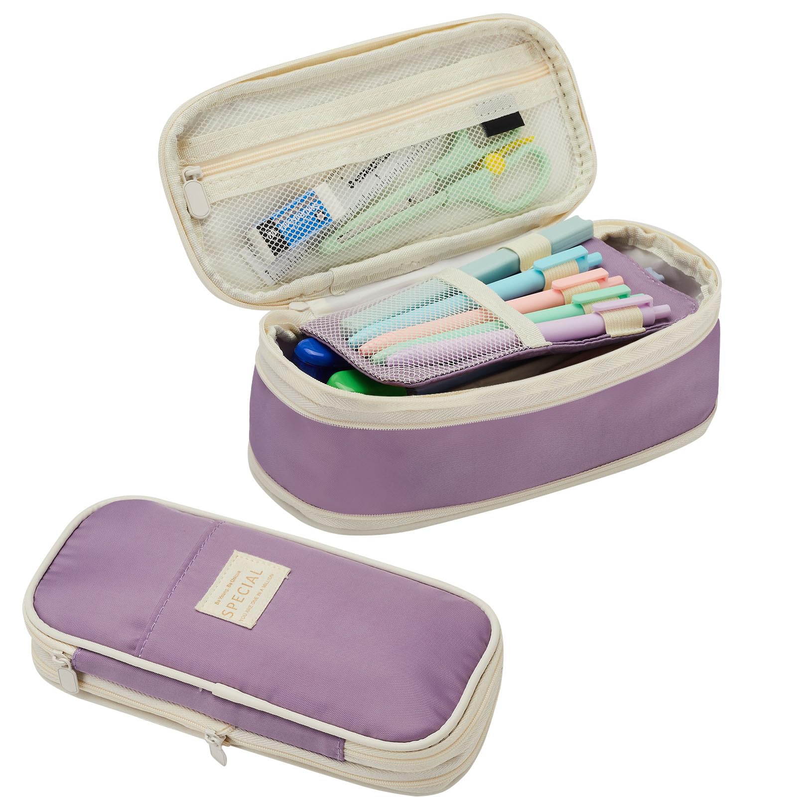Sonuimy Large Capacity Pencil Case Pouch, Cute Aesthetic Big Capacity Zipper Pencil Cases Pen Portable Office Stationery Makeup Bag, Desk Organizer for College Adults Women Men- Purple