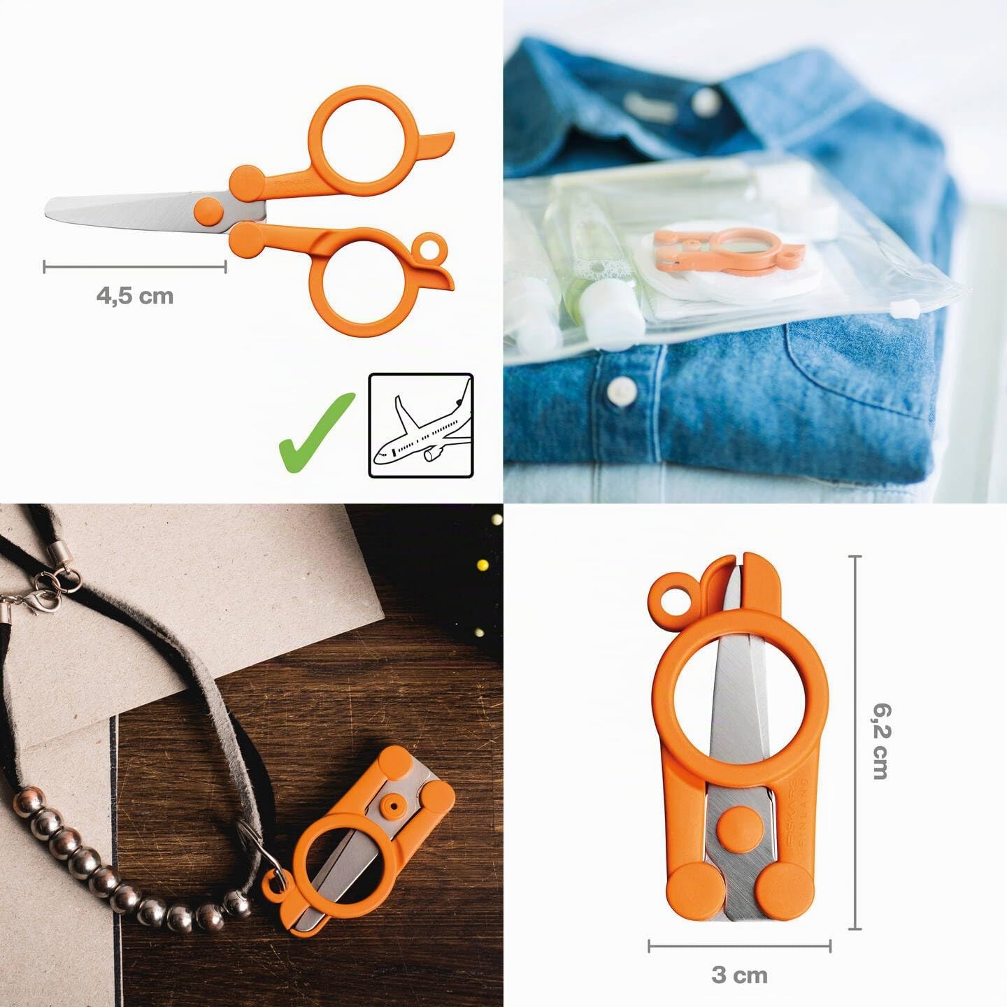 Fiskars Klappbare Schere, Länge: 11 cm, Für Rechts- und Linkshänder, Rostfreie Stahl-Klinge/Kunststoff-Griffe, Orange, Classic, 1005134