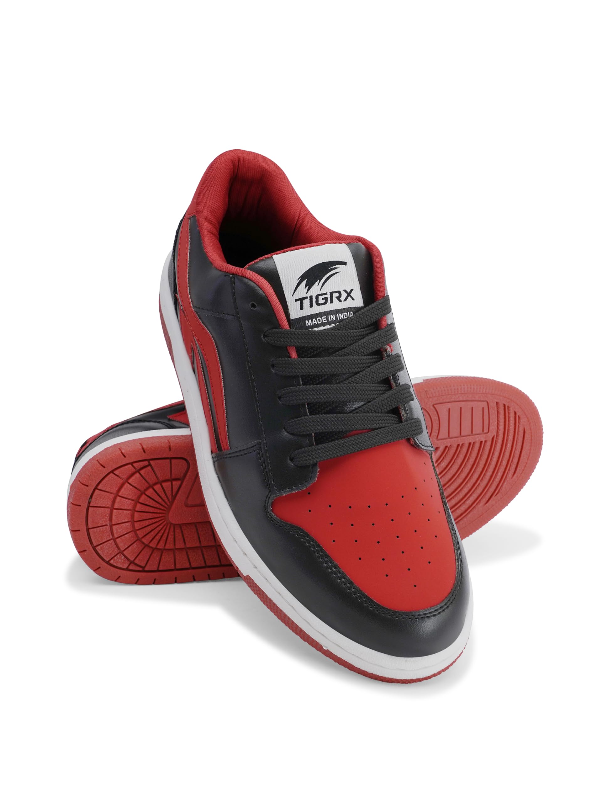 Men's Casual Sneakers | Premium Synthetic Leather Lace-Up Shoes | Cushioned Comfortable Walking Shoes | Anti-Slip Rubber Sole | Stylish Everyday Fashion Sneakers | Red & Black-image-26