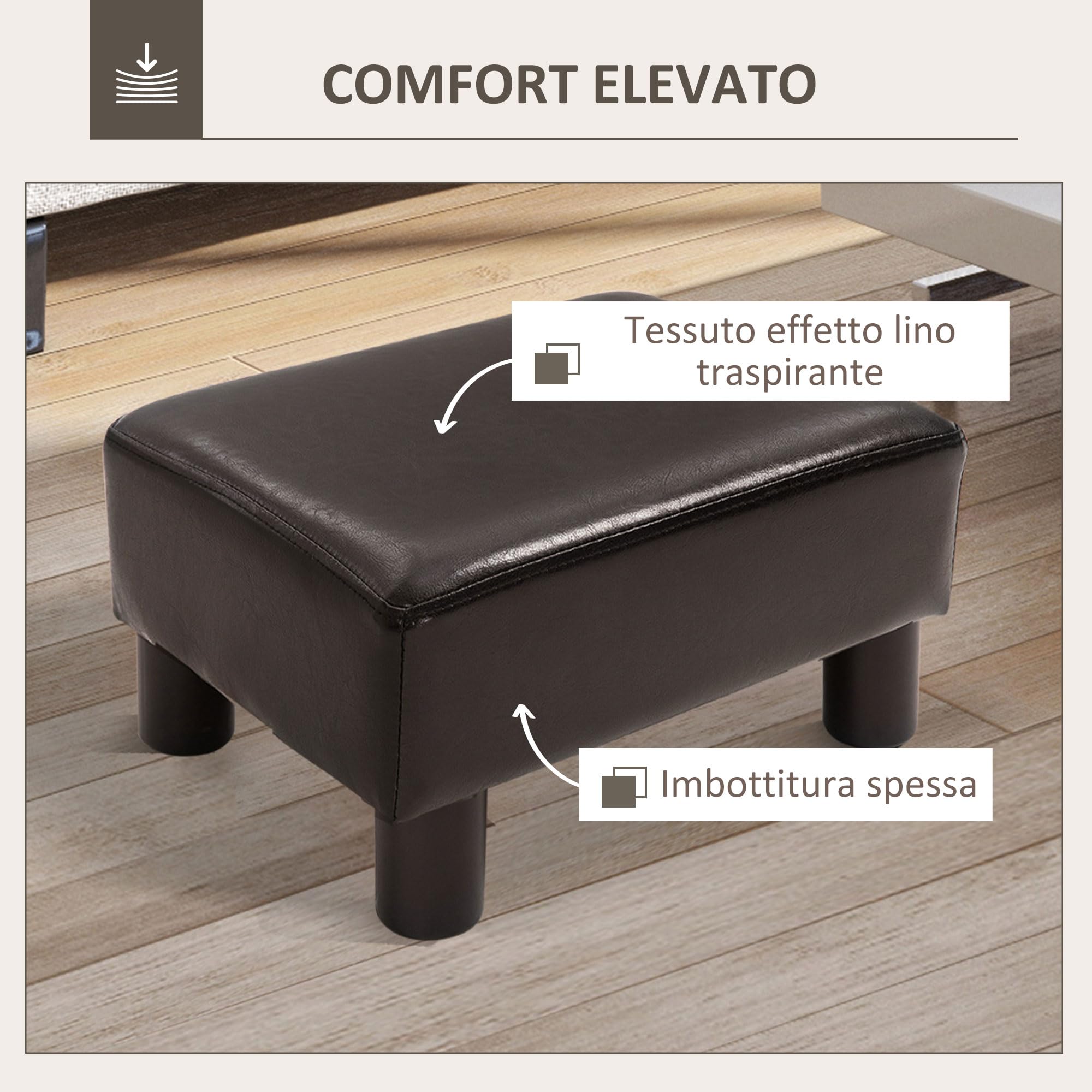 HOMCOM Poggiapiedi Divano Rettangolare, Poggiapiedi Pouf Imbottito e Rivestito in Finta Pelle, Max. 100kg, per Soggiorno e Ingresso, 40x30x24 cm, Marrone