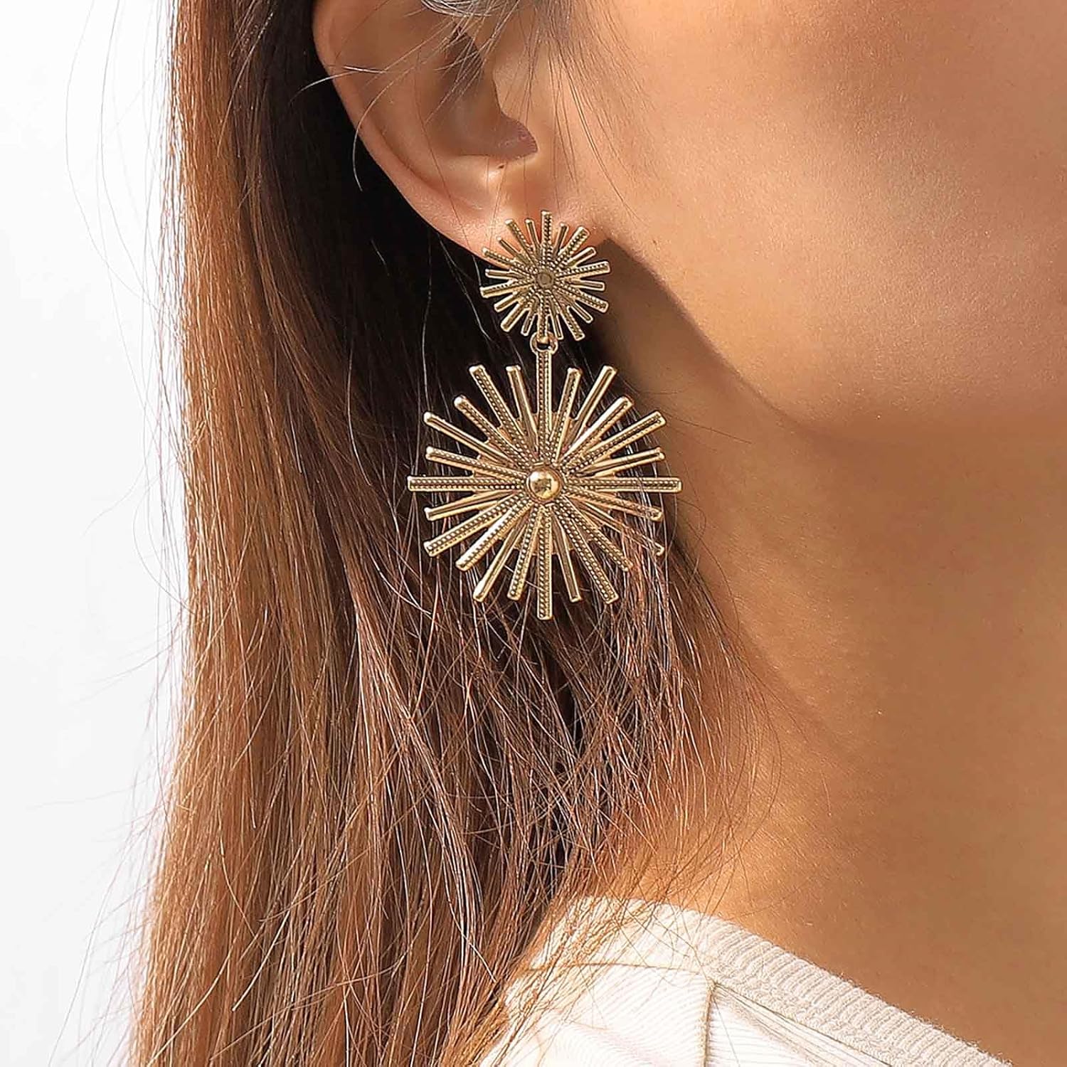 Punk Sunburst Dangle Earrings Gold Large Sun Earrings Big Sunshine Stud Earrings Exaggerated Sun Earrings Statement Sunburst Ray Earrings - Image 2