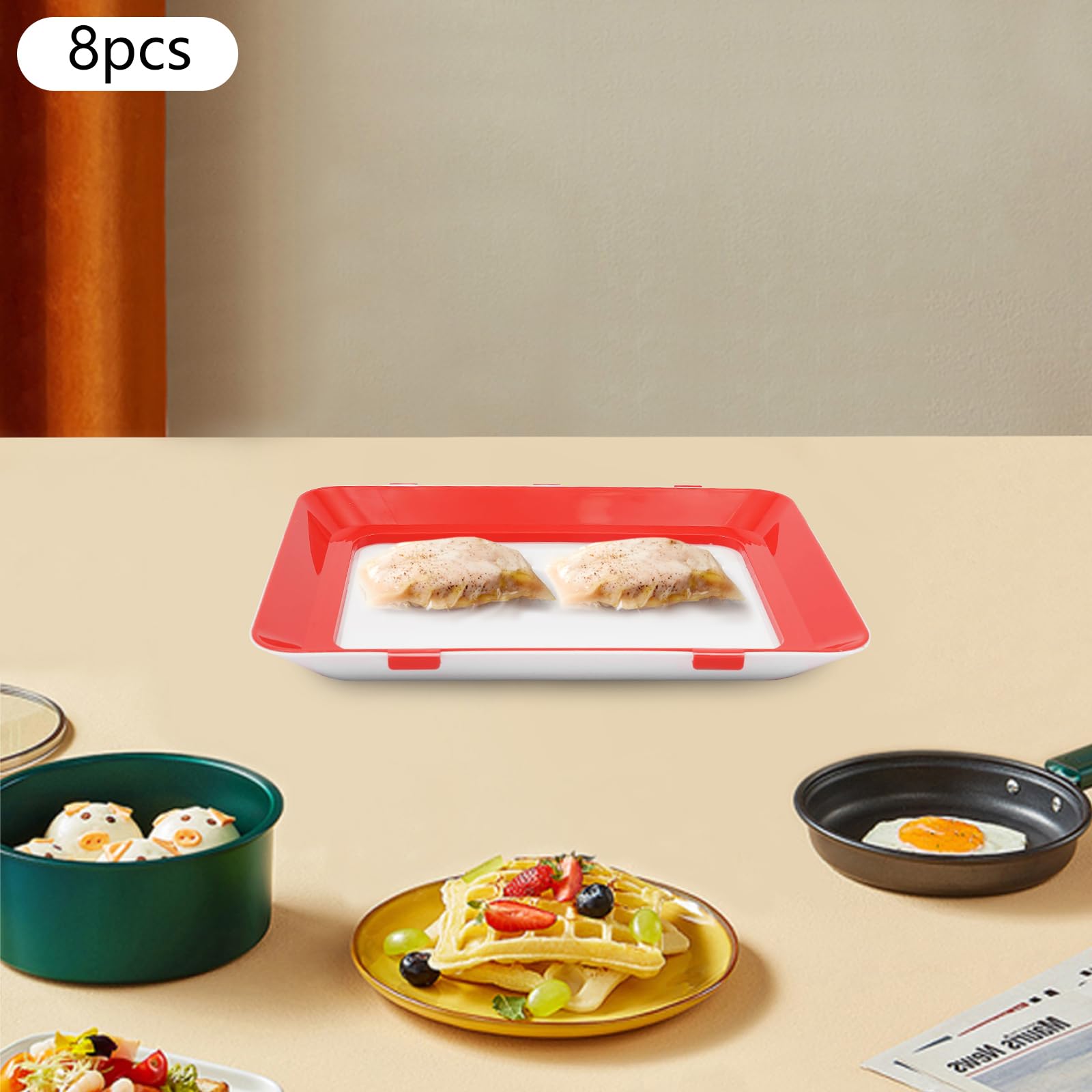 Lot de 5 plateaux de conservation sous vide avec film élastique - Boîte à charcuterie Fresh Plate - Organiseur de réfrigérateur - Rangement de saucisses - Boîtes à charcuterie réutilisables pour la