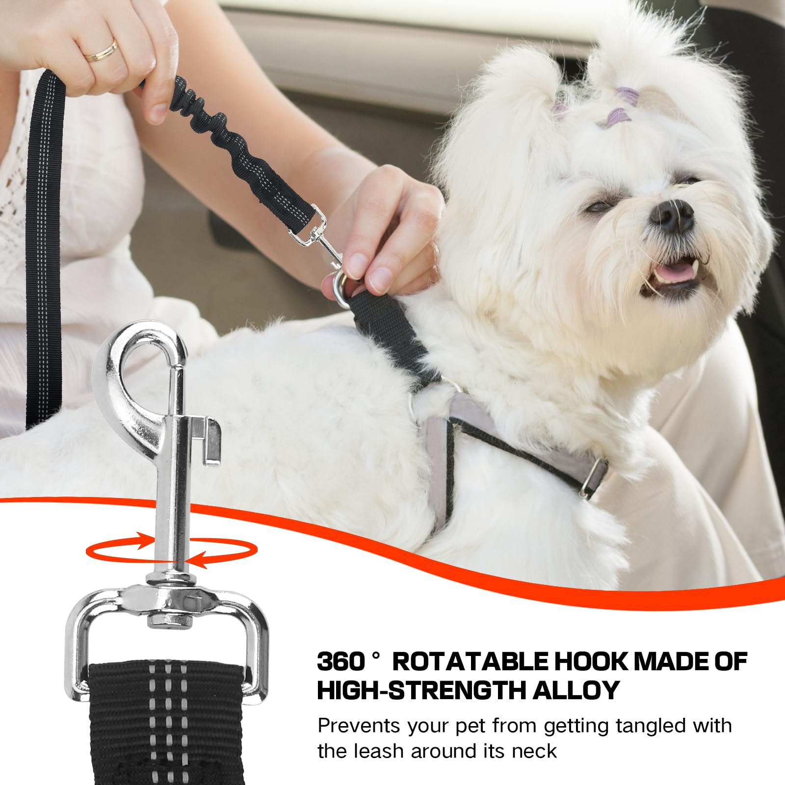 Dog Seatbelts for Cars UK,Adjustable Dog Car Seatbelt with Elastic Bungee Buffer,Reflective Pet Car Harness Universal Seatbelt for Car Travel - Image 4