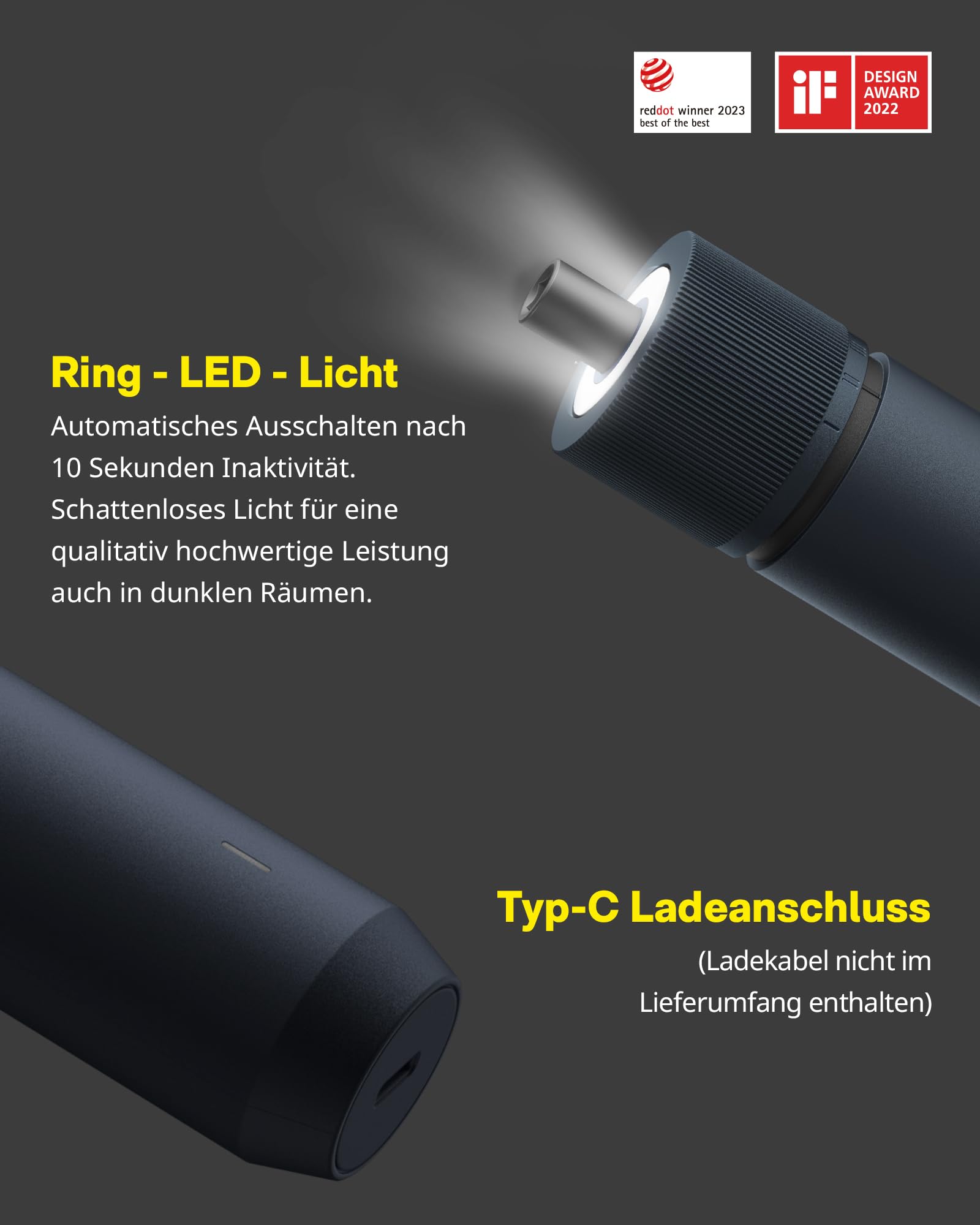 HOTO Elektrischer Schraubendreher Set mit 25 Magnetische Bits, LED-Licht