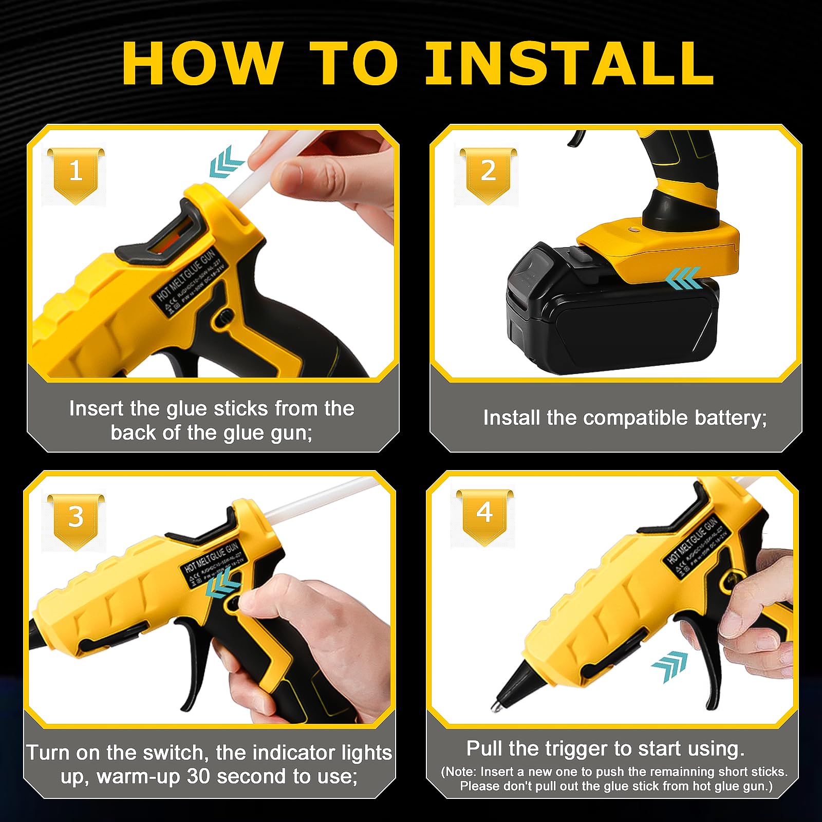 Pistola per colla a caldo senza fili per Dewalt, adatta per batteria agli ioni di litio Dewalt 18/20 V max, 30 secondi di preriscaldamento rapido, pistola per colla a caldo a grandezza naturale, con