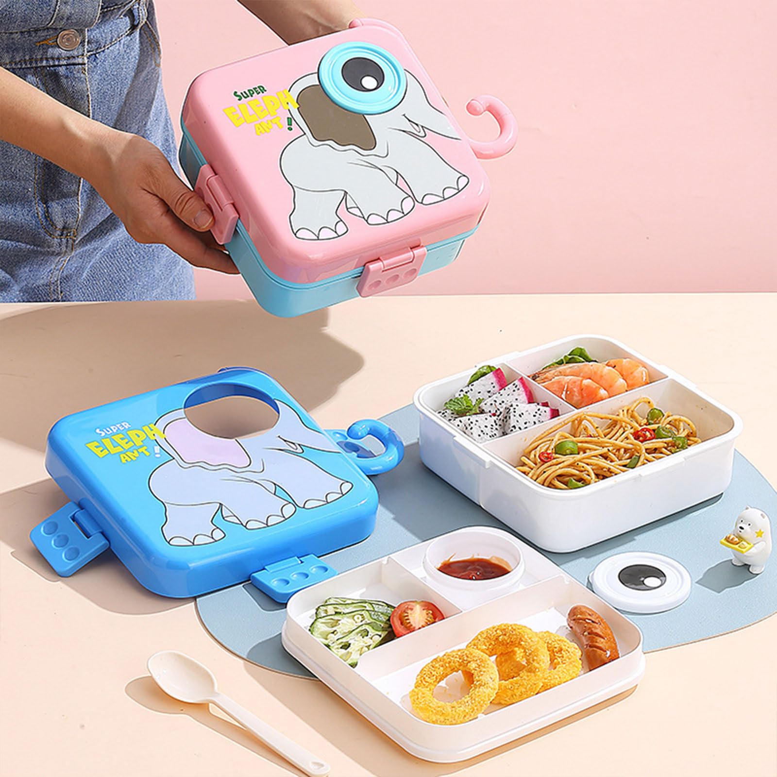 Zkbszn Tableware,Cartoon Animal Character Divided Food Container Kids Lunch Box with Dividers Portable Picnics Dinnerware