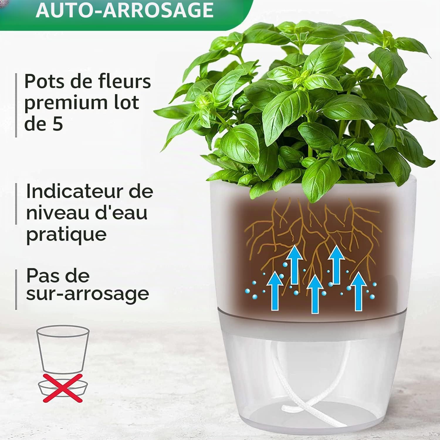 iDattel Pot de Fleurs avec Système d'Arrosage, Ensemble de Pots à Herbes pour Cuisine, Fenêtre Auto-Arrosant - Lot de 6 Pots de Jardin pour Herbes de Cuisine, 23,5/15,3/10,5/8,2 cm, pour Herbes