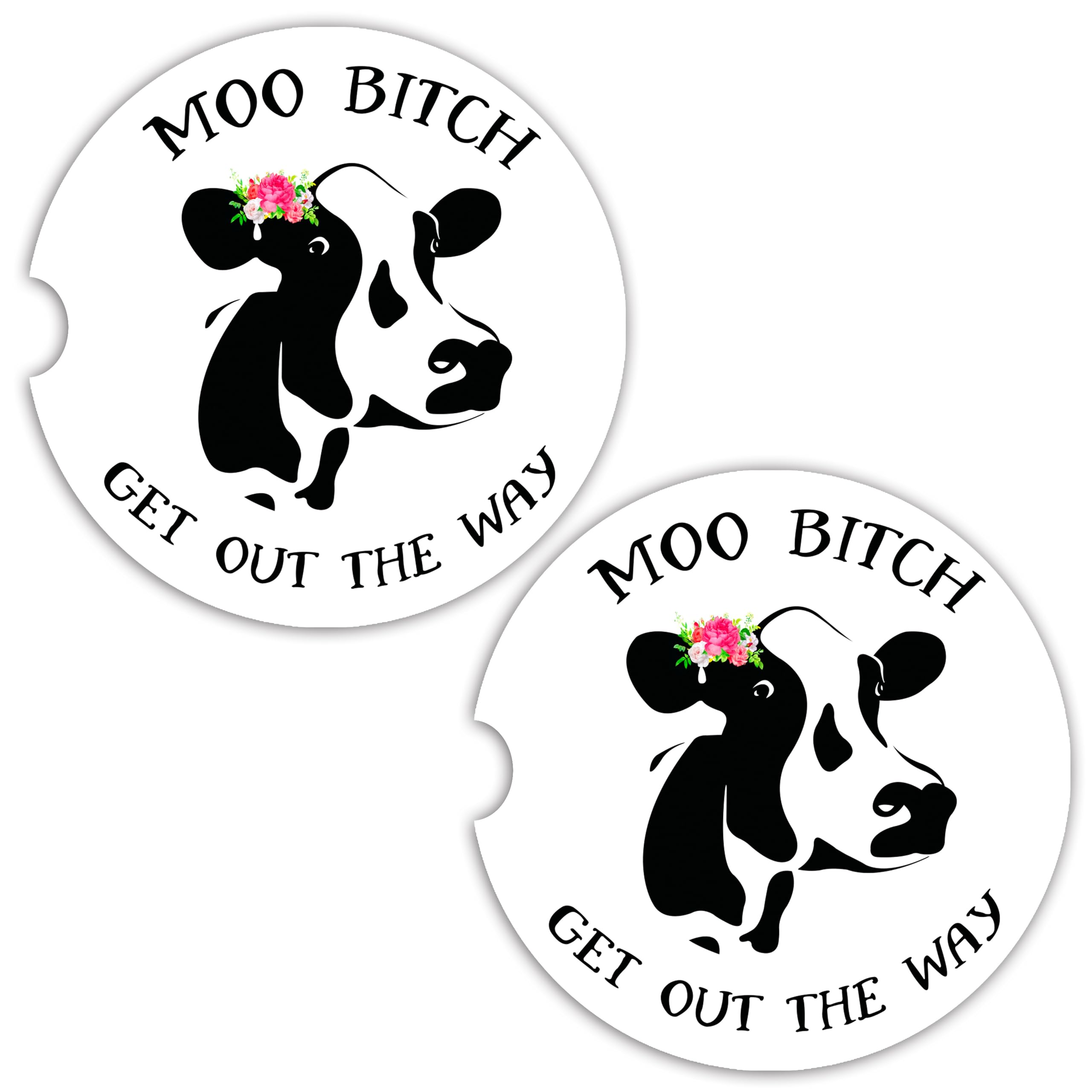 Cow Car Coasters for Cup Holders - 2 Pack, Cow Print Car Accessories for Women, Funny Cow Decor, Absorbent Ceramic Cup Holder Coasters for Car to Keep Clean w/Cork Base, Cute Car Cup Holder Coaster