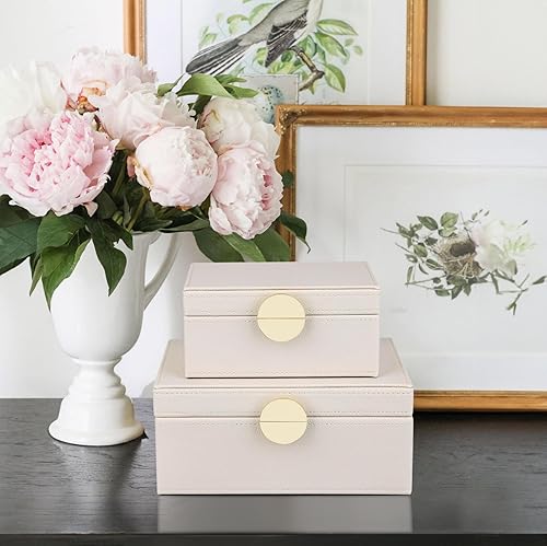 Miniatura 5 de HofferRuffer Joyeros de piel sintética, cajas decorativas, organizador de accesorios con decoración de herrajes dorados, juego de 2 piezas de cuero