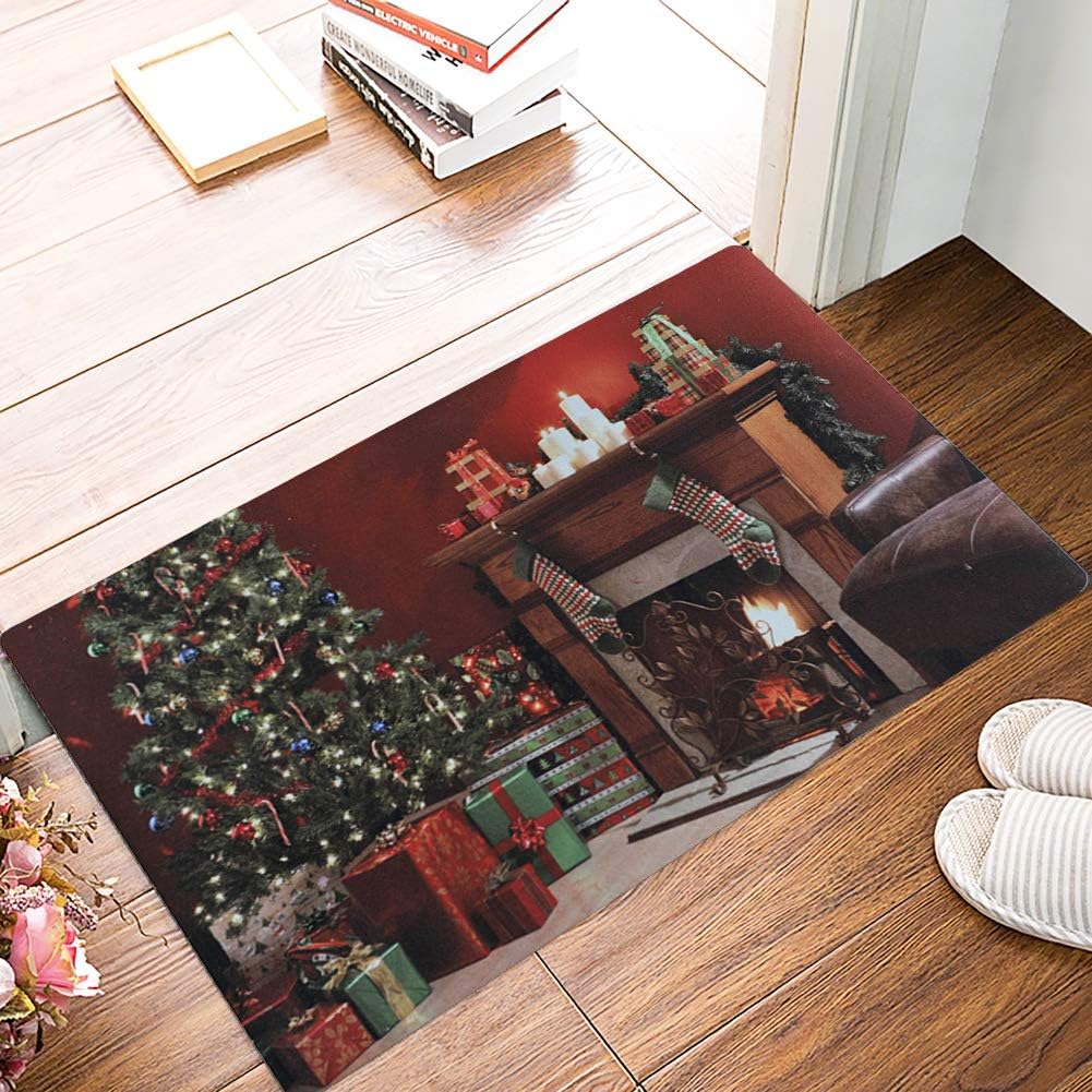 Rubber Welcome Door Mat, Decorative Indoor Outdoor Doormat Non Slip Front Door Mat, Easy to Clean Low Profile Mat for Entry Patio Garage High Traffic Areas, 17" x 29" (Christmas Doormat B)