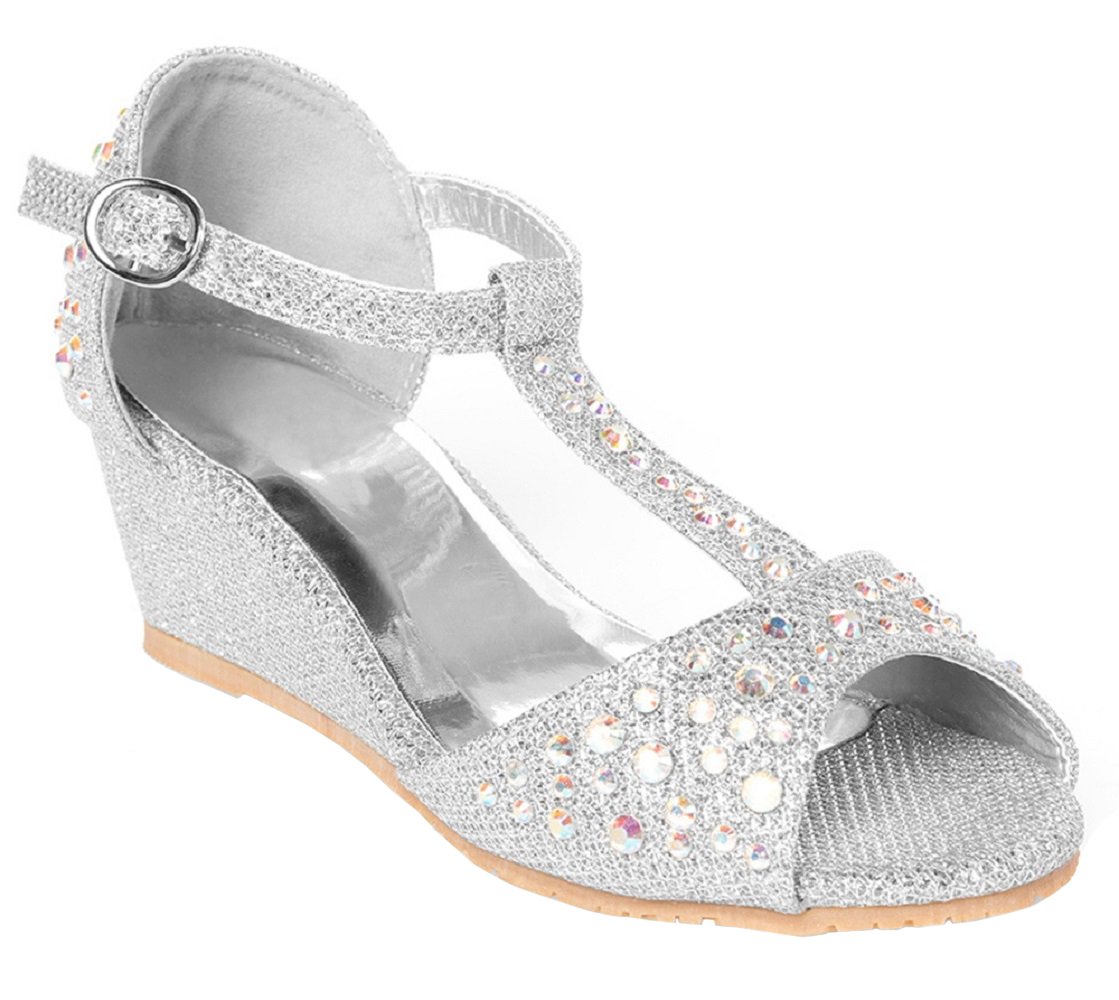 Olivia K Girls Glitter and Rhinestone Open Toe Wedge Heel (Toddler/Little  Girl)