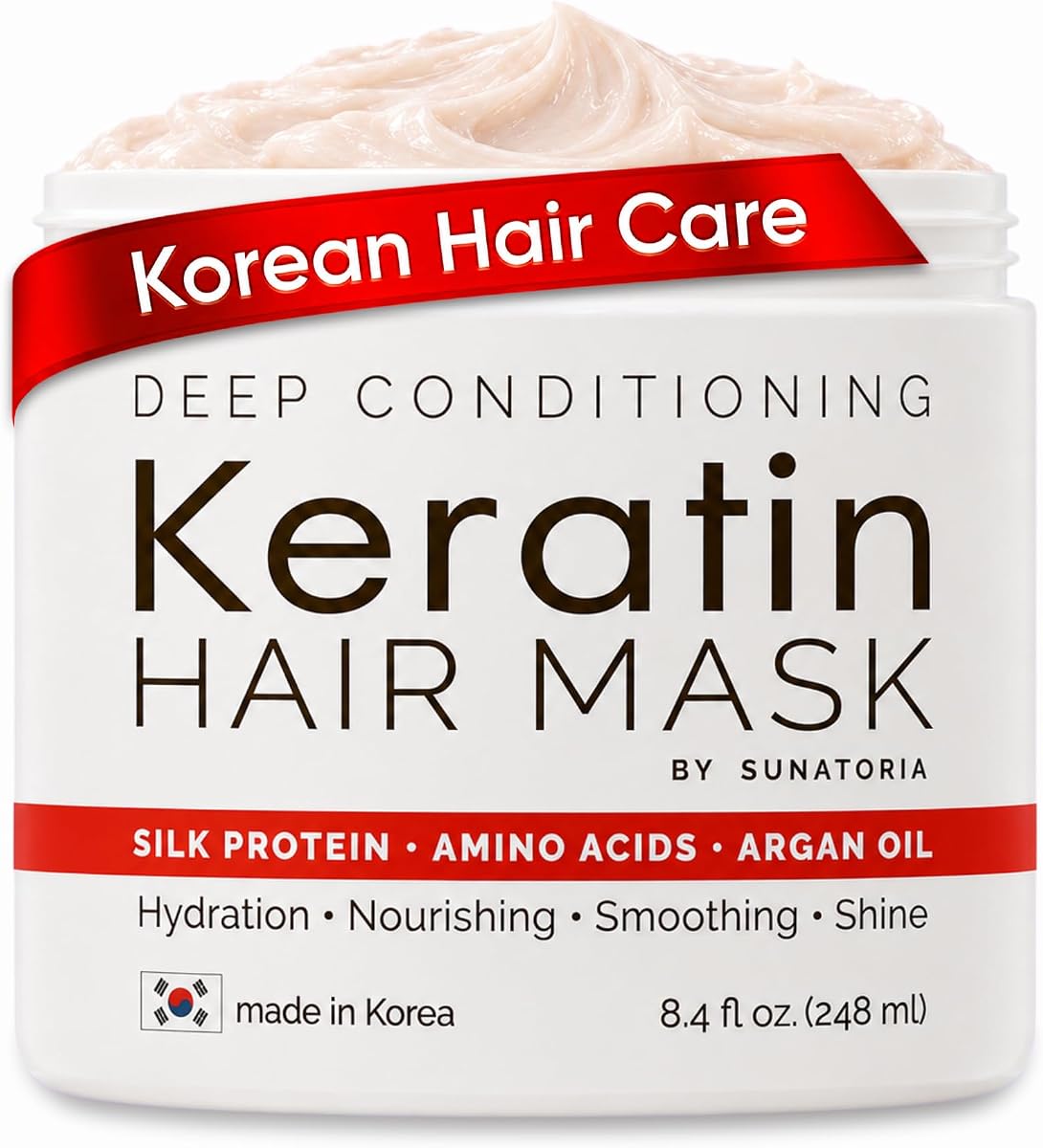 SUNATORIA 2026 Korean Hair Mask for Dry, Damaged & Frizzy Hair – 8 Amino Acids, Hydrolyzed Keratin, Silk Protein & Argan Oil Treatment – Strengthens, Smooths & Nourishes – Korean Hair Care