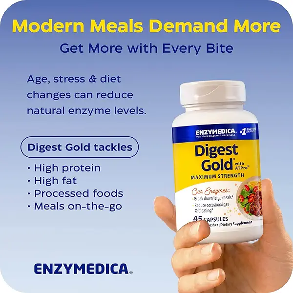 Enzymedica Digest Gold + ATPro, Maximum Strength Digestive Enzymes, Helps Digest Large Meals for Instant Bloating Relief, 45 Count 9