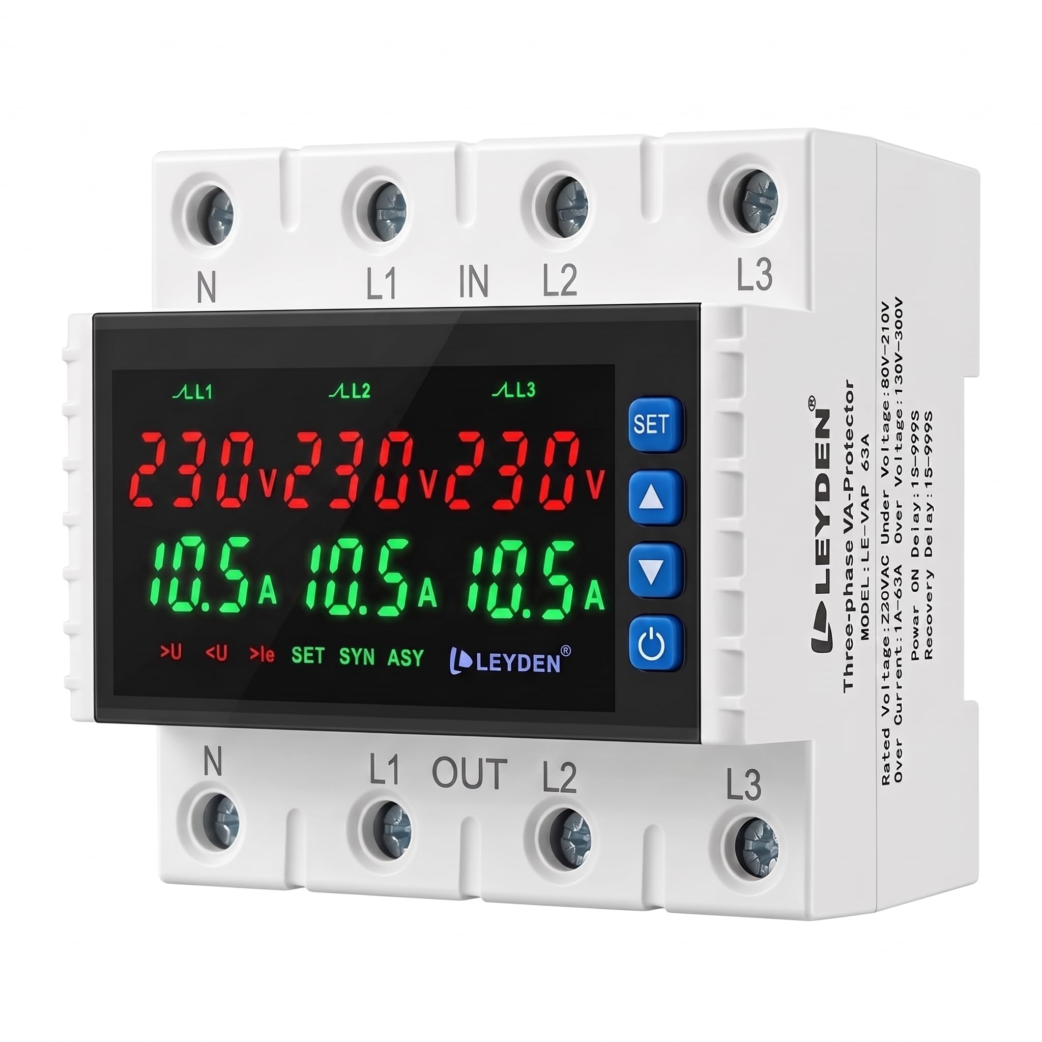 LEYDEN LE-VAPTP 63A Three Phase Voltage & Overload Protector | Adjustable Under/Over Voltage & Over Current Protection | 1-999 Sec Power-On & Recovery Delay | Phase Sequence | Password Protection-image-33