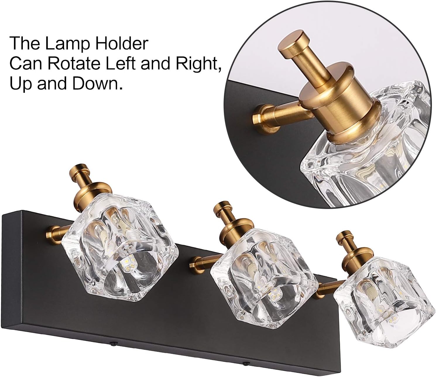 PRESDE Modern Black Bathroom Vanity Light Fixtures Over Mirror LED Crystal 3 Light Bath Wall Lighting