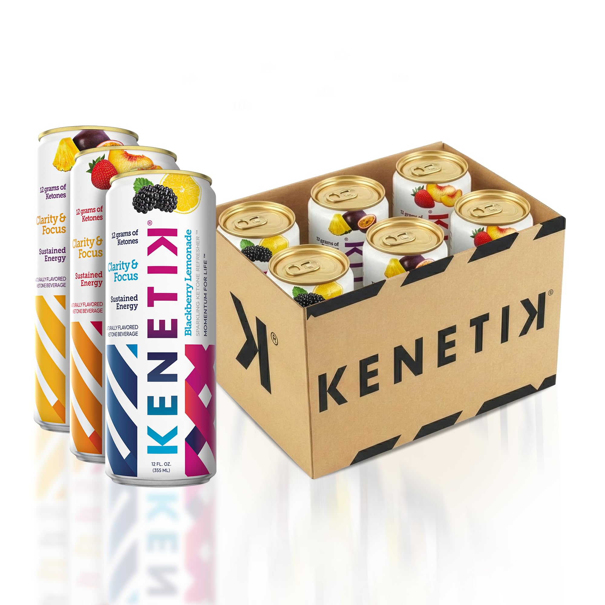 KENETIK Caffeine-Free Focus Drink – Brain Fuel for Mental Clarity and Cognitive Endurance, Sugar-Free, Bioidentical Ketones (D-BHB), 12oz – 6 Pack, Variety