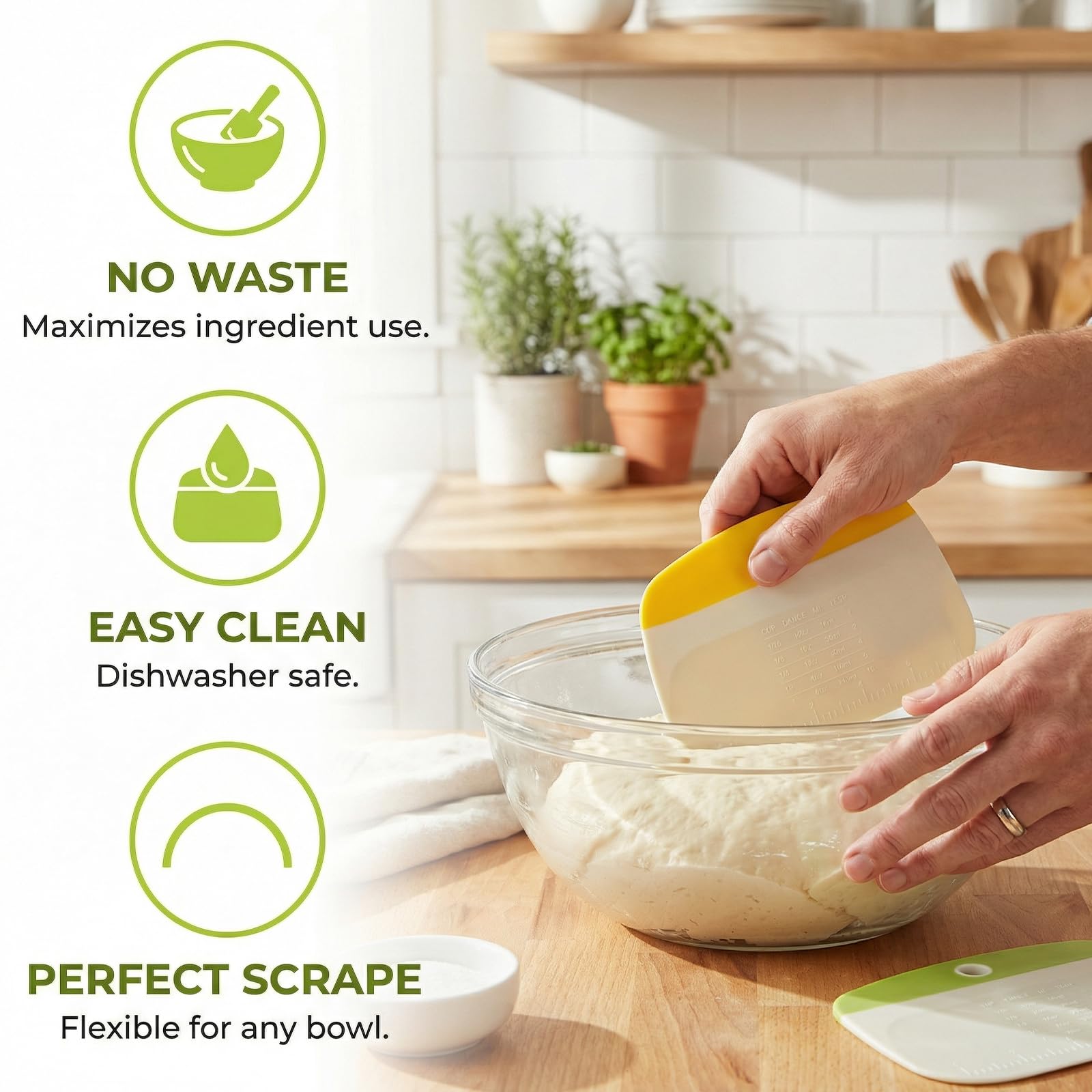 2 Piezas Rasqueta Corta Masas Plástico Alimentario Doble Cara con Escala, Espátula Rasqueta Masa Pan Repostería, Verde Amarillo Antideslizante Utensilios Panadería
