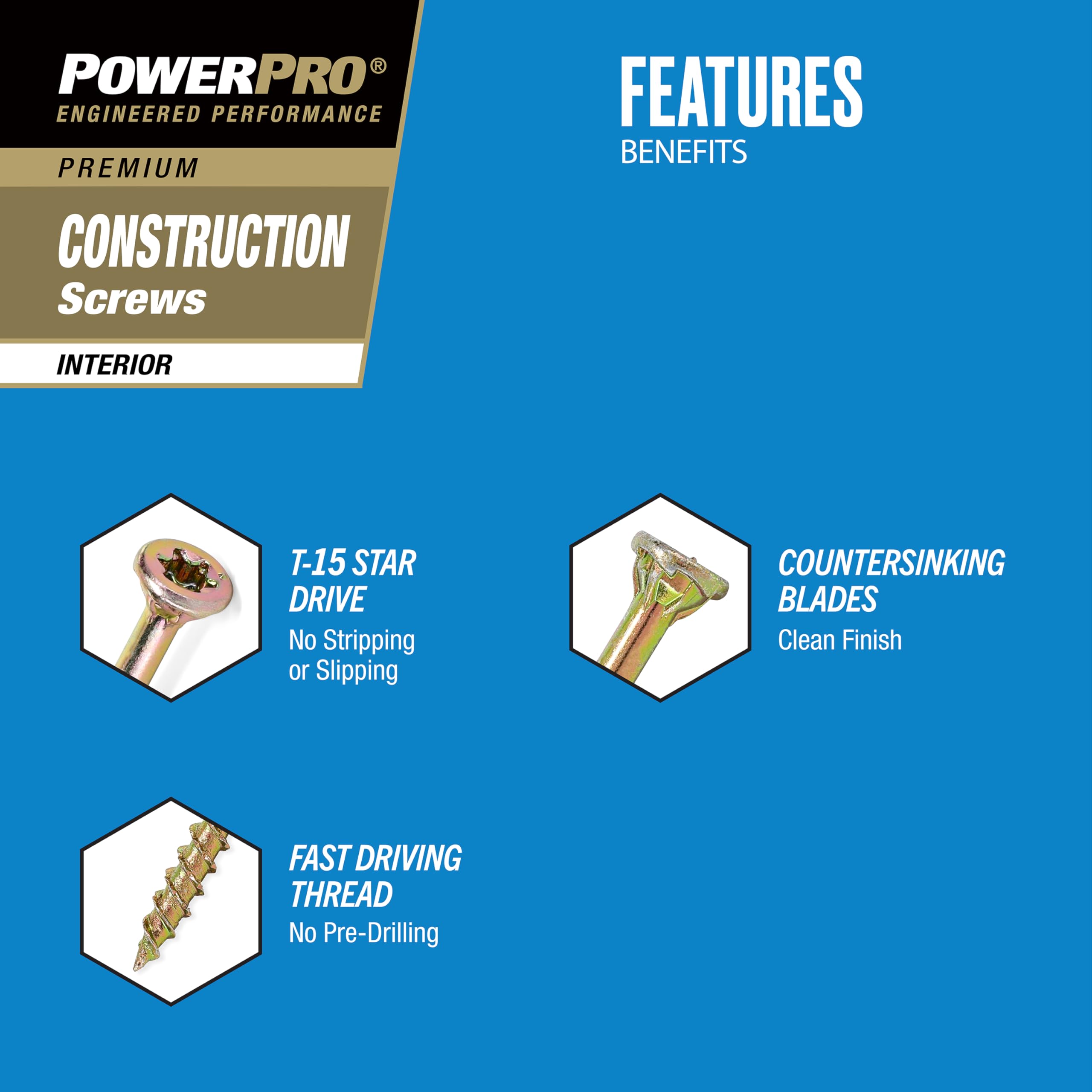 Power Pro 42641 - Tornillos para madera, 100 unidades, color amarillo
