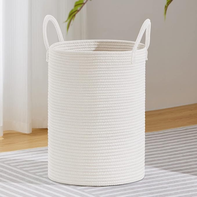 72L Tall Woven Laundry Basket Hamper, White