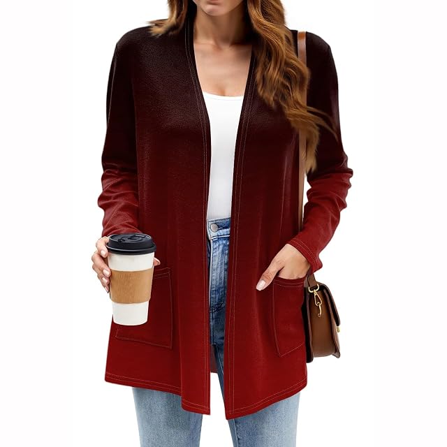 Womens Open Front Long Sleeve Lightweight Knit Cardigan With Pockets Casual Loose Fit Sweater For Everyday Wear
