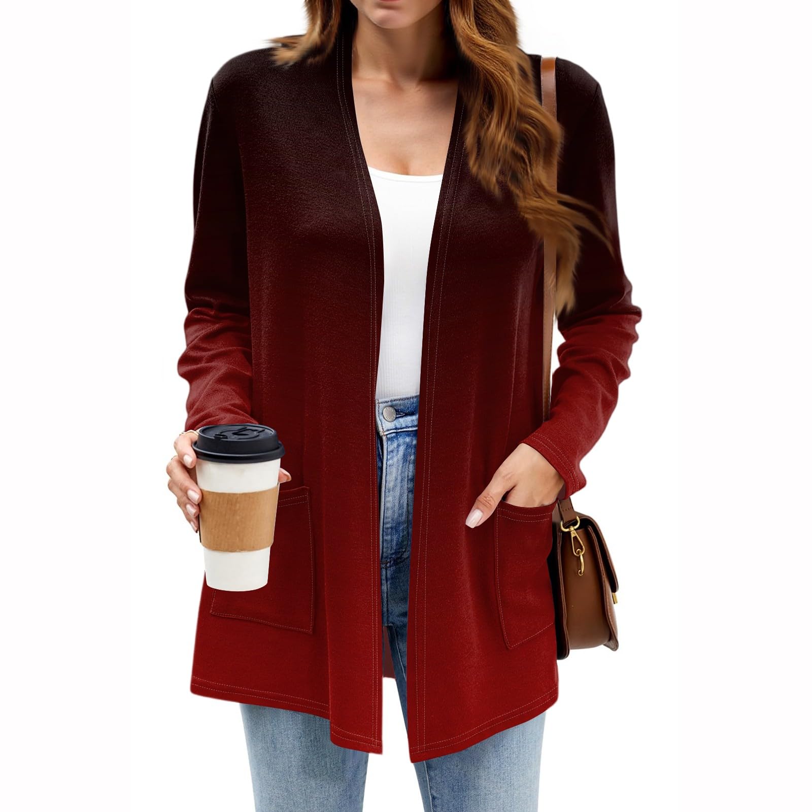 Womens Open Front Long Sleeve Lightweight Knit Cardigan With Pockets Casual Loose Fit Sweater For Everyday Wear