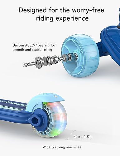 Miniatura 8 de Besrey Patinete para niños de 3 a 10 años, scooter plegable de 3 ruedas con altura ajustable, ruedas de luz LED, cubierta extra ancha para