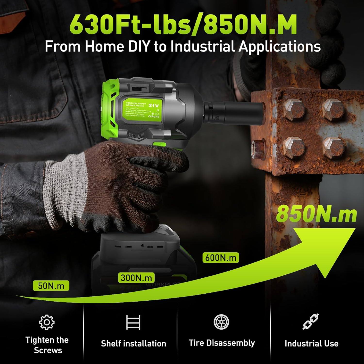 1/2 Brushless Cordless Impact Wrench Kit, Max 850Nm (630ft-Lbs) Lightweight Electric Impact Gun with Variable Speed, 1 Pack 20V 4Ah Battery, 4 Sockets for Home & DIY Project