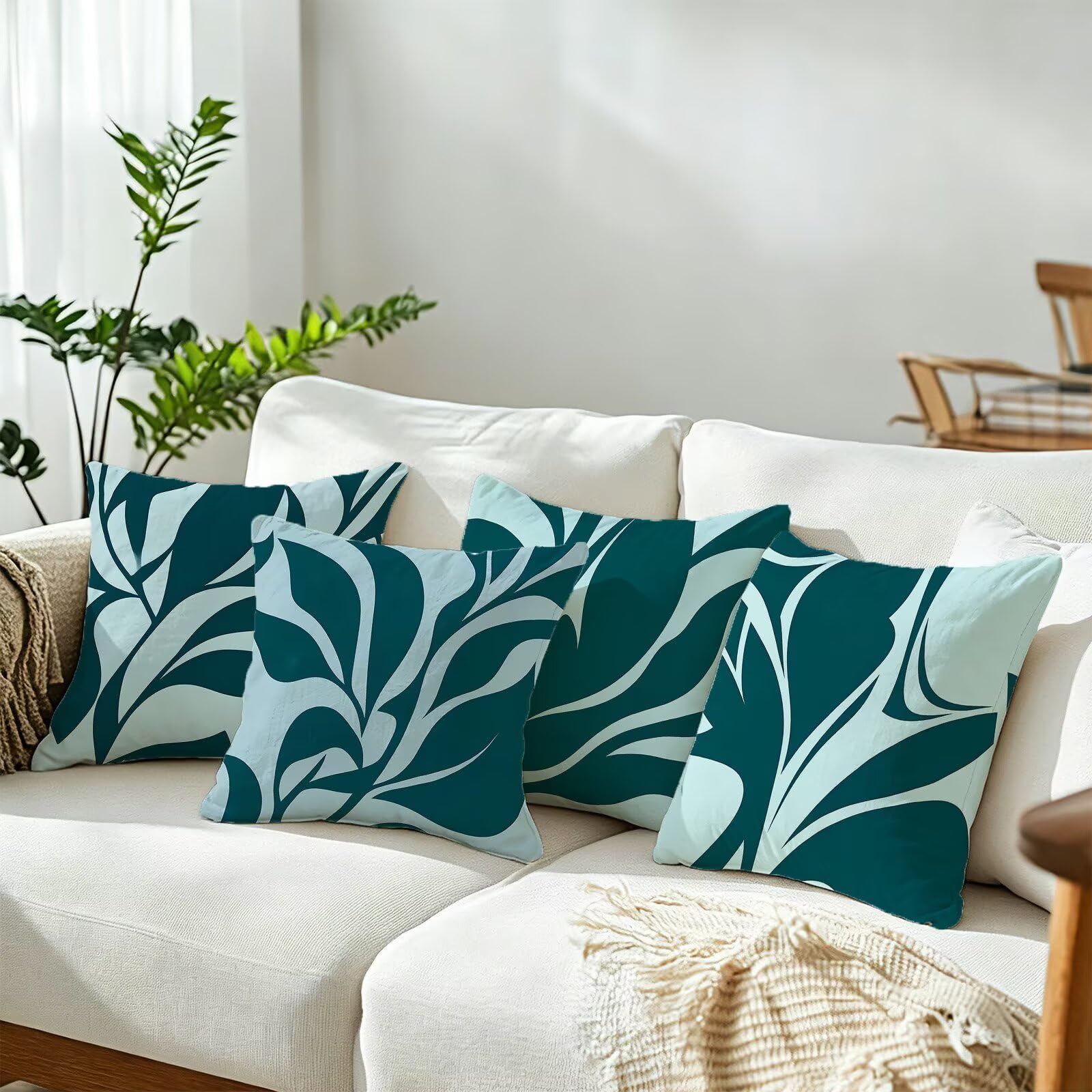 Blu Federe Cuscini Divano 60x60cm, Cuscini da Esterno Set de 4, Cod-79 | Velour Copricuscini Decorativi Letto Arredo, per Letto, Soggiorno, Giardino, Esterno, Casa Decorazione Set di 4 Astratto
