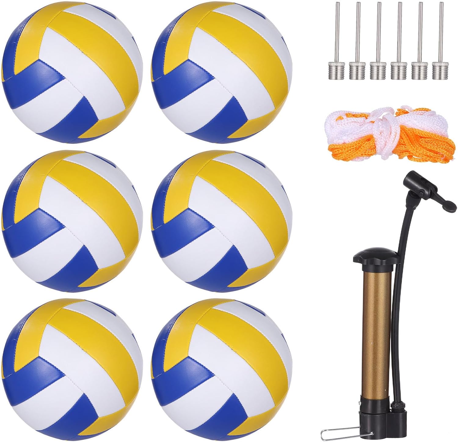 Volleyballs, 6 Pcs Set with Pump, Needles & Net Bags, Size 5 PVC, for Indoor and Outdoor Training, for Junior, Adults