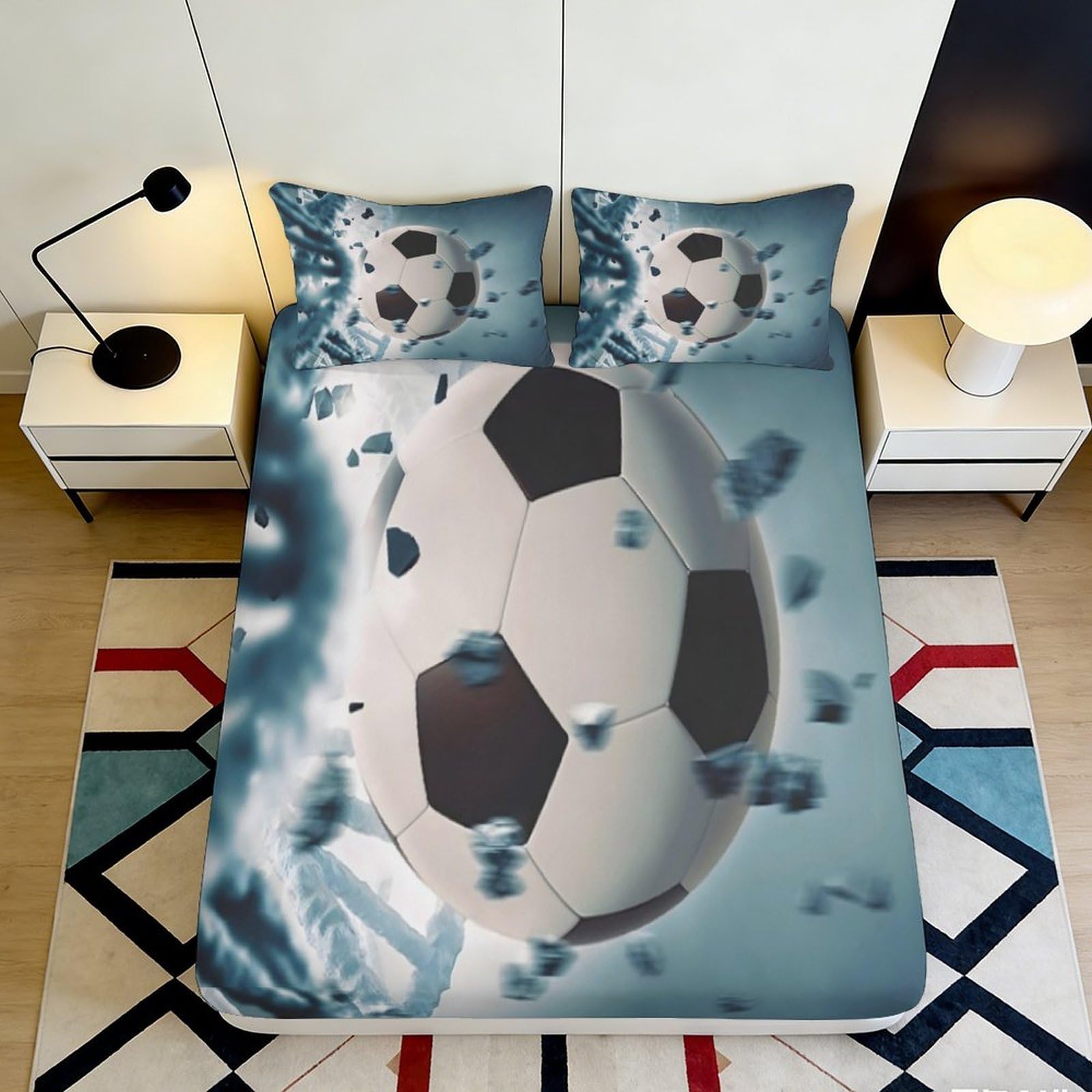 Pnayamiorkfel Style-2 3D Printed Soccer Explosion Fitted Sheet Microfiber Soft Breathable Football Impact Bed Cover For Bedroom Dorm Decor 90X200x25cm