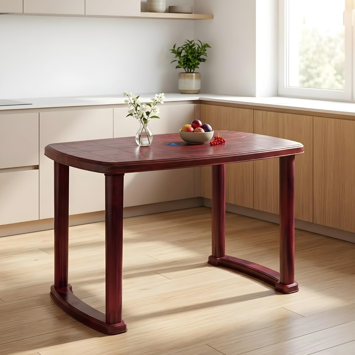 Nilkamal Marvel Rectangular 4 Seater Virgin Plastic Dining Table for Dining Room | Indoor & Outdoor |Home Office | Hotel, Café and Restaurants | 1 Dining Table |Color Rose Wood-image-26