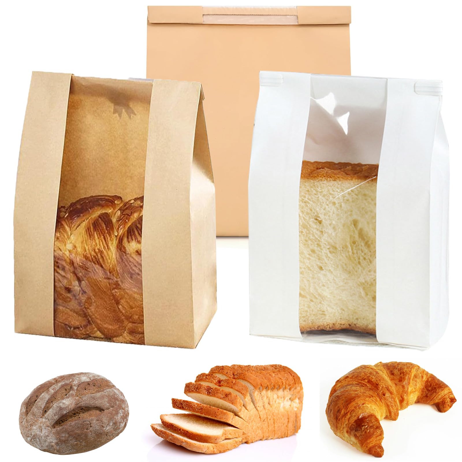 20 Pack Large Paper Bread Bags for Homemade Gift Giving, Sourdough Bread Bags for Gifting with Tin Tie Tab, Paper Bakery Bag with Clear Window for Baked Food Packaging Storage