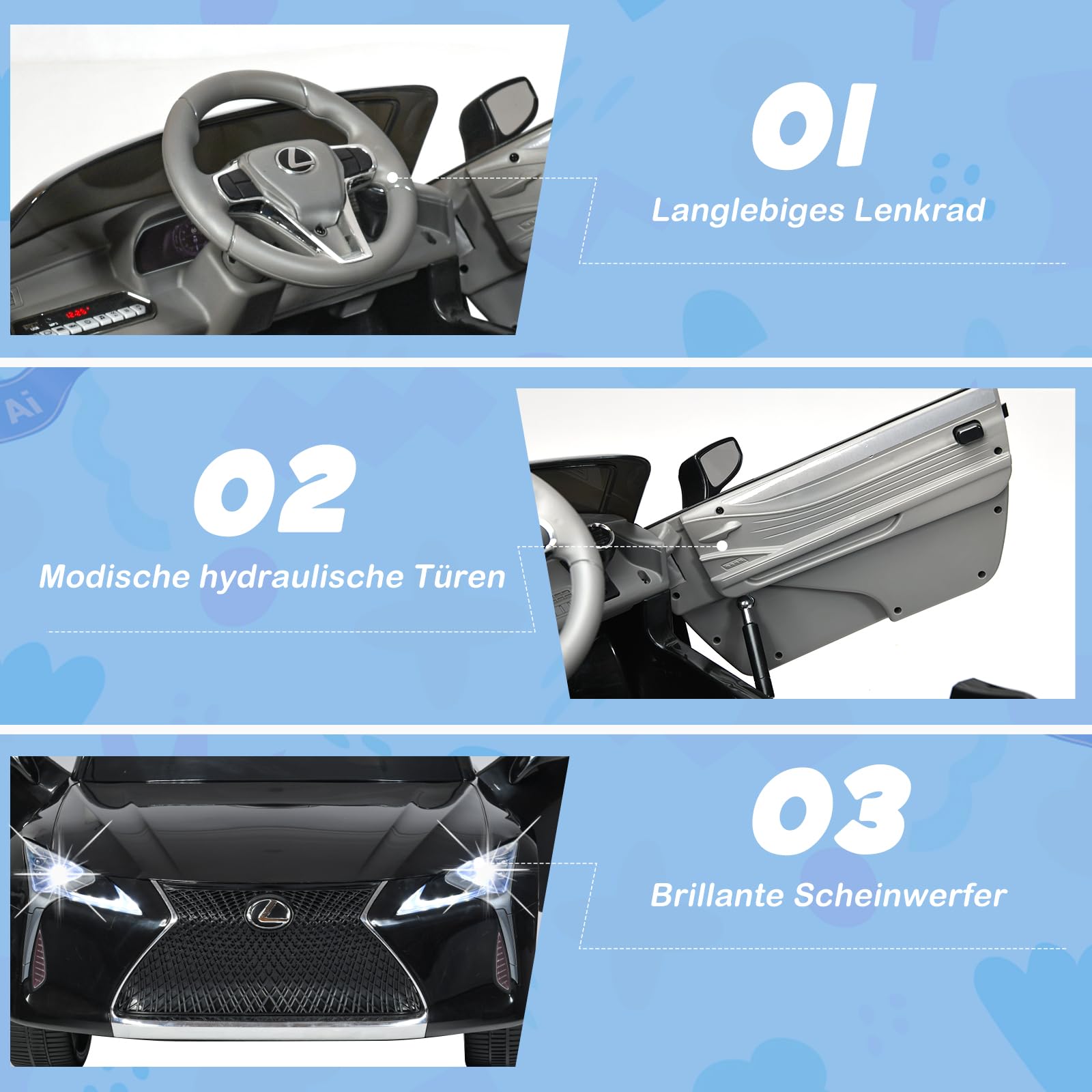 GOPLUS Samochód elektryczny dla dzieci 12 V Lexus LC500, pojazdy elektryczne z pilotem zdalnego sterowania 2,4 G, elektryczny samochód dziecięcy z 2 drzwiami i 2 prędkościami, USB, klakson i muzyka,