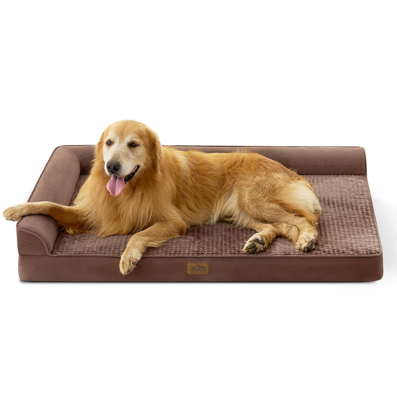 COZY KISS Orthopedic Dog Bed for Giant Breed Dogs, Extra Large Dogs Crate Bed XXL, L Shaped Foam Anti-Slip Bottom Pet Cat Sofa with Washable Cover, Suitable for Pet Up to 150 lbs, 48x35x8 inch, Brown