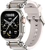 TAURI Designed for Apple Watch Band for Apple Watch Ultra 2 Ultra 49mm [Liquid Silicone  Stainless Steel Metal Connector Band] for Series 109876SE54 46mm45mm44mm Men, StarLight