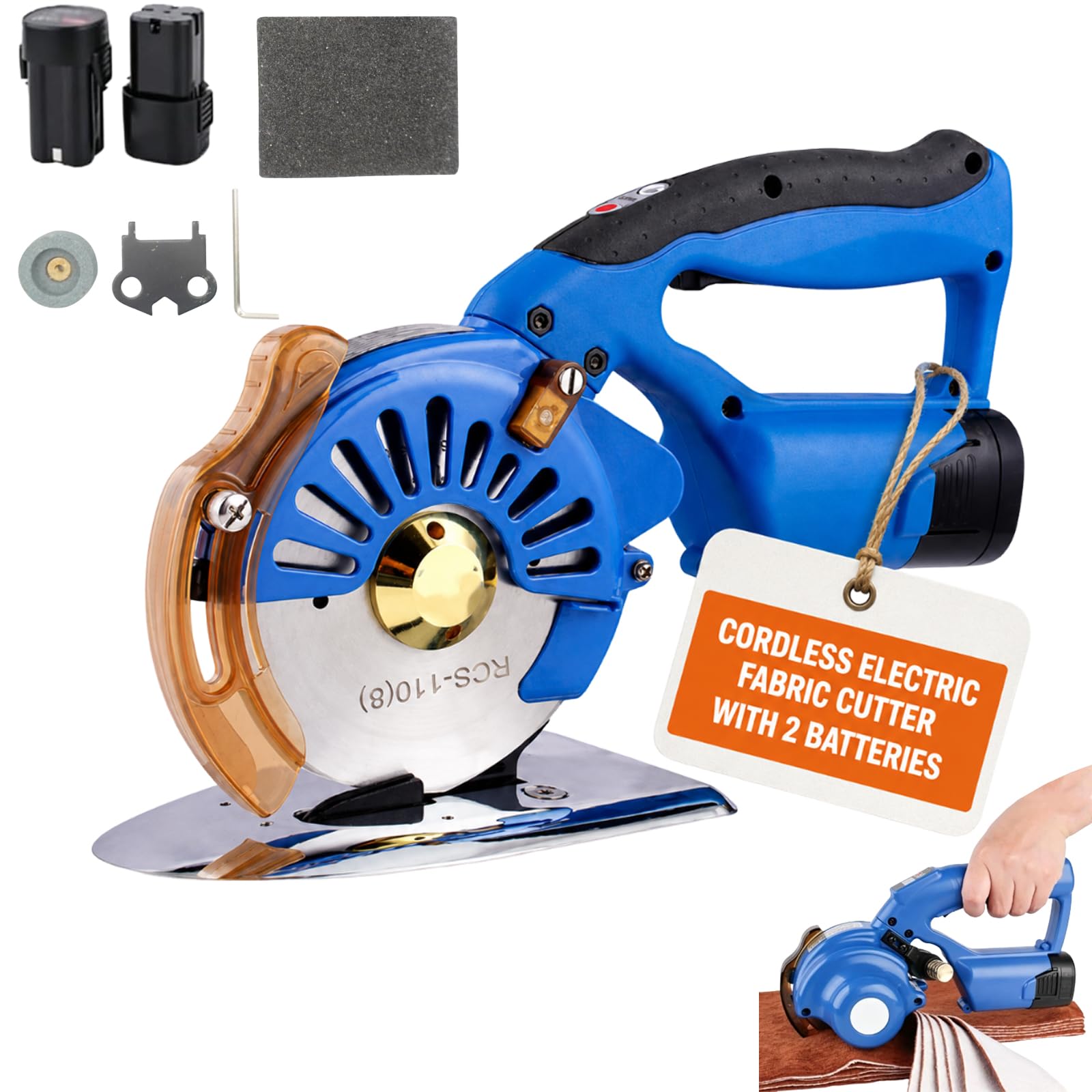 Cortadora de Tela inalámbrica, Herramienta rotativa eléctrica portátil con Velocidad Ajustable, 2 baterías Incluidas, Ideal para Tela, Cuero, Alfombra, cartón y plástico.