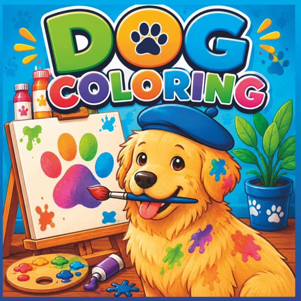 Dog Coloring Book for Kids Ages 4-8: 40 Cute, Bold and Easy Puppy Coloring Pages with Fun Adventure Scenes